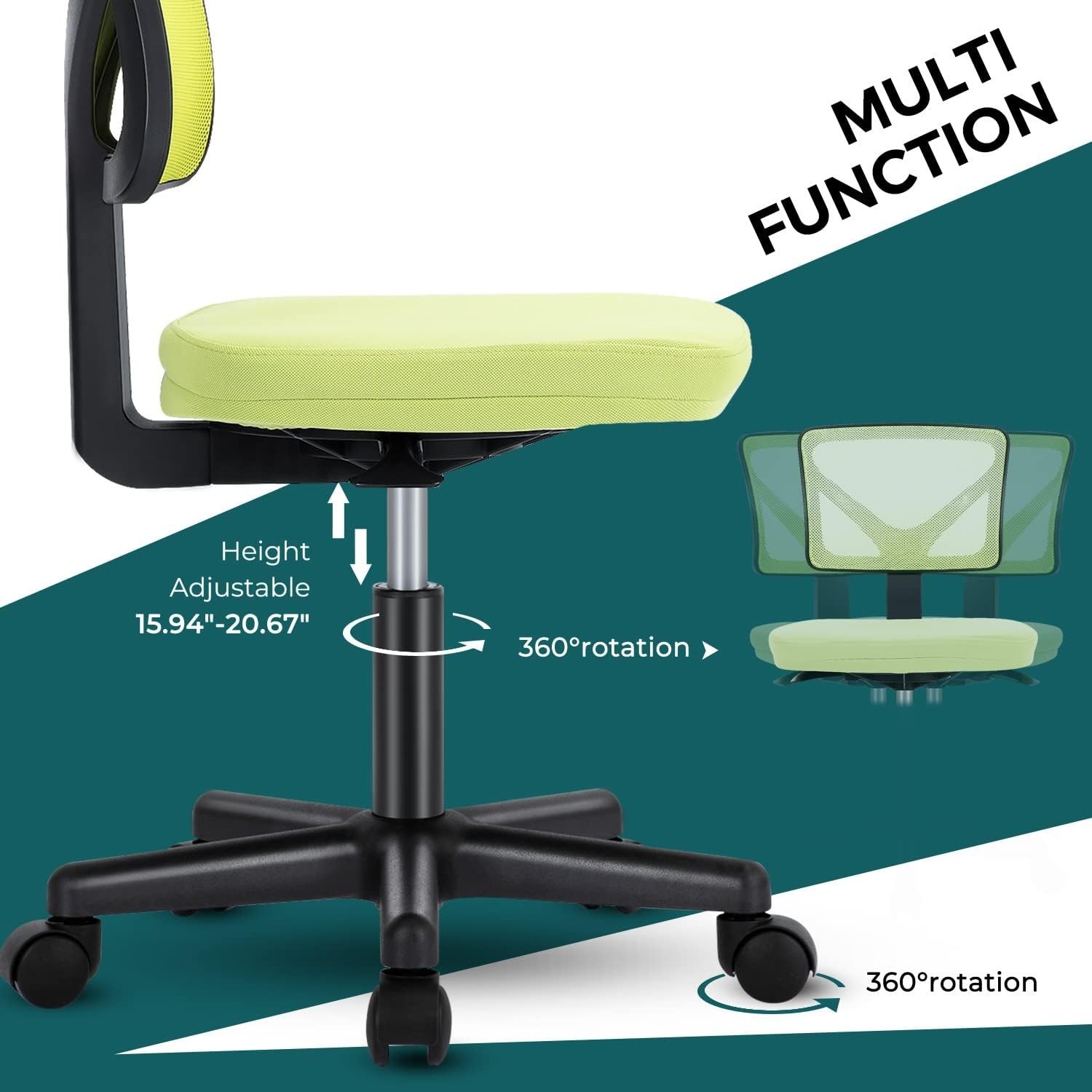 Compact Rolling Task Chair with Breathable Mesh Back - Perfect for Home Offices