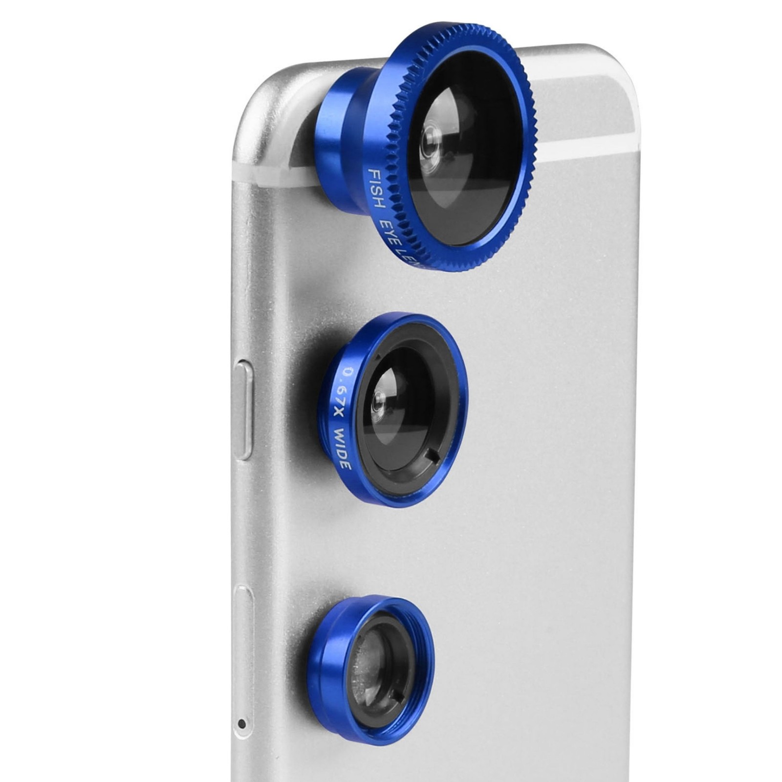 3-in-1 Fisheye Wide Macro Lens Kit for iPhone Samsung Blue Universal