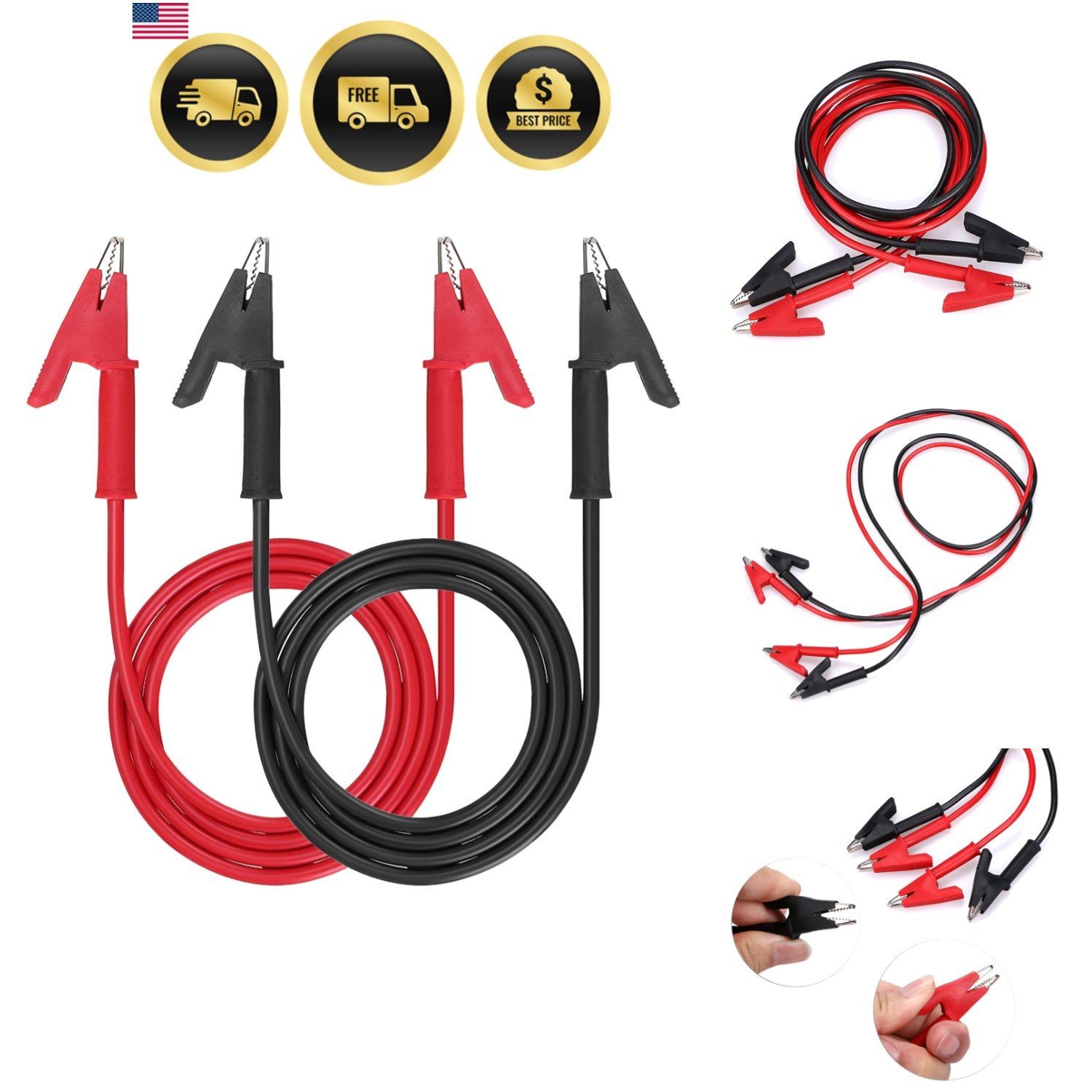 Dual Ended Crocodile Alligator Clips, 15A  Lead Wire Cable with Insulators Cl...