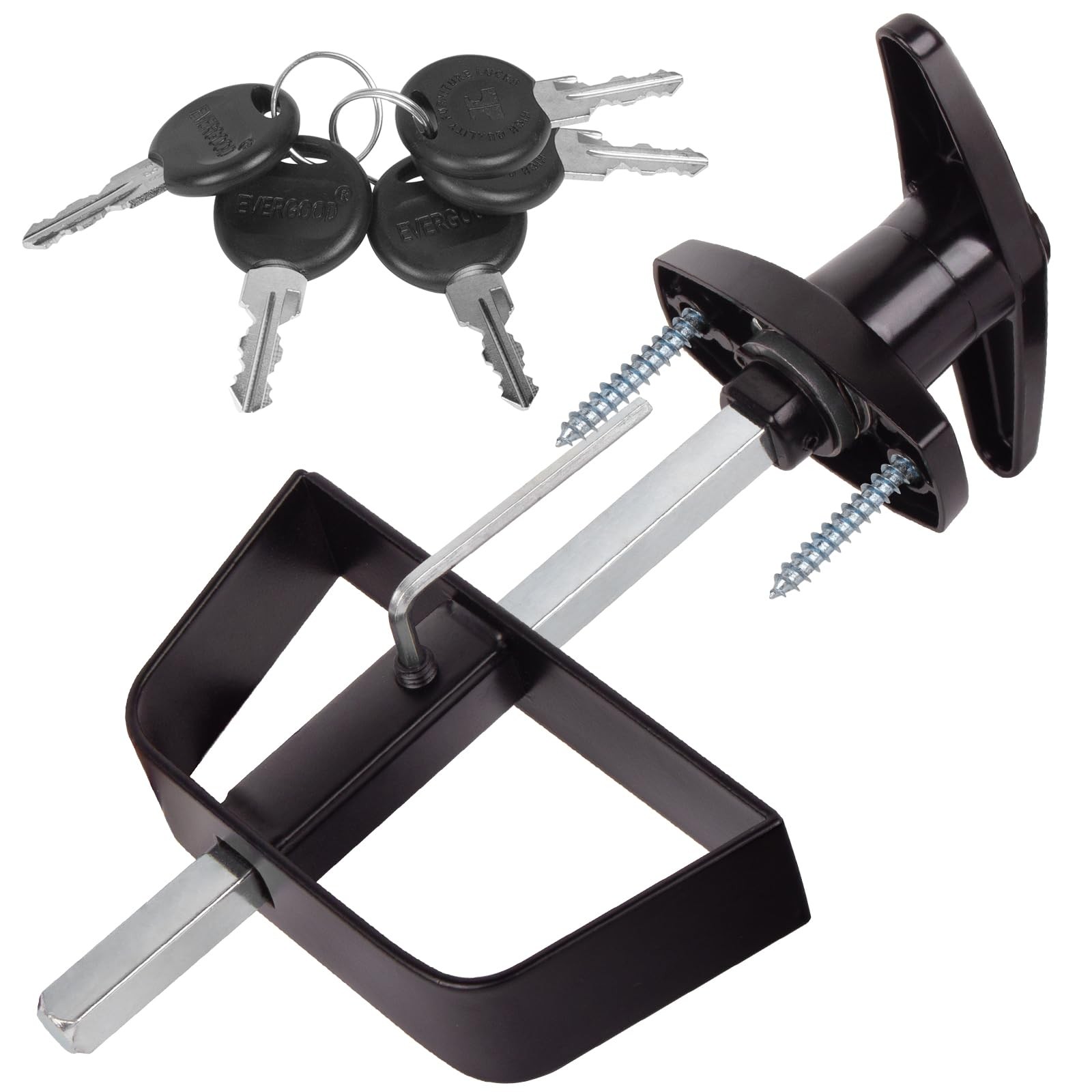 Shed Door Latch T-Handle Lock Kit with 5 Keys,BTEOBFY 5-1/2" 5.5 inch, Black