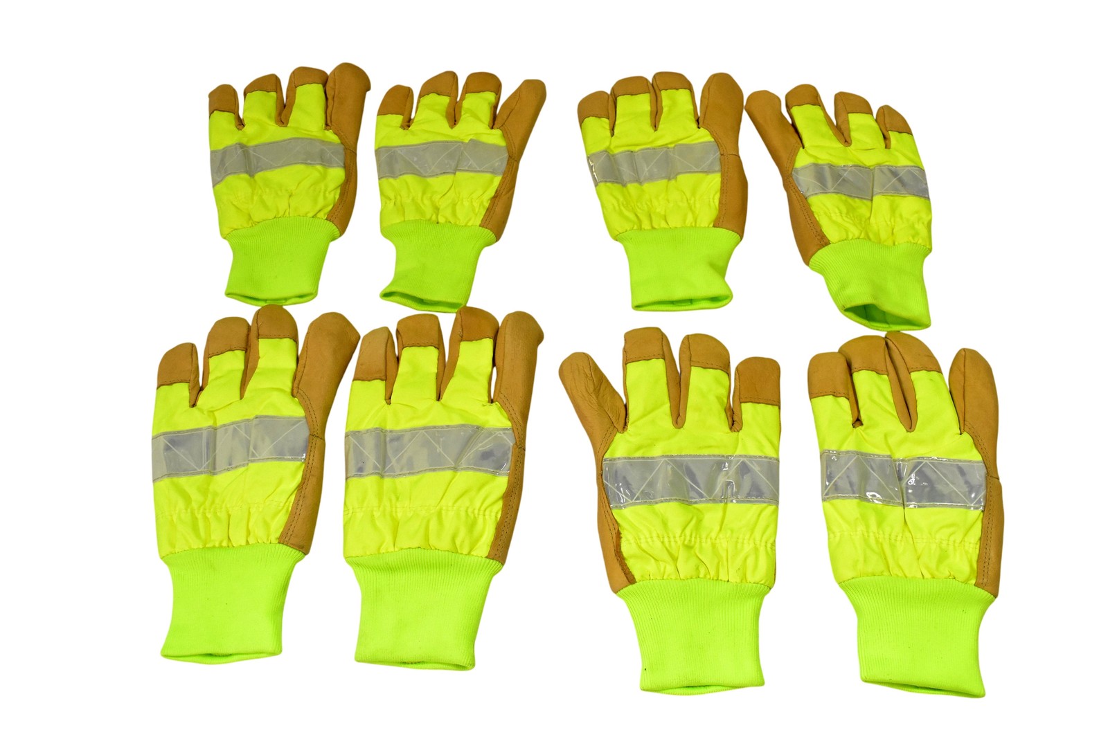 Hi Vis Safety Work Gloves Lot 4 Pairs Mens Neon Yellow Reflective Leather Sz 7