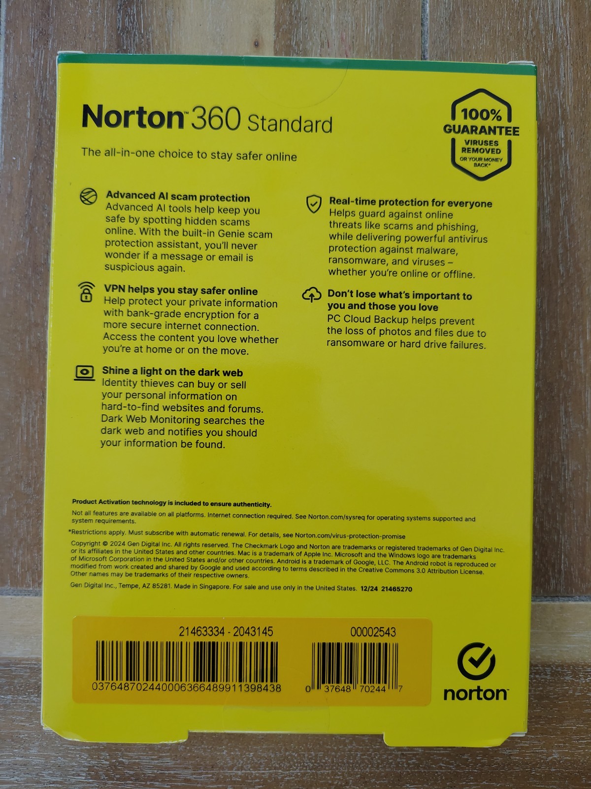 NORTON 360 STANDARD 1 DEVICE 2026 Internet Security Key Card New Ships Fast !