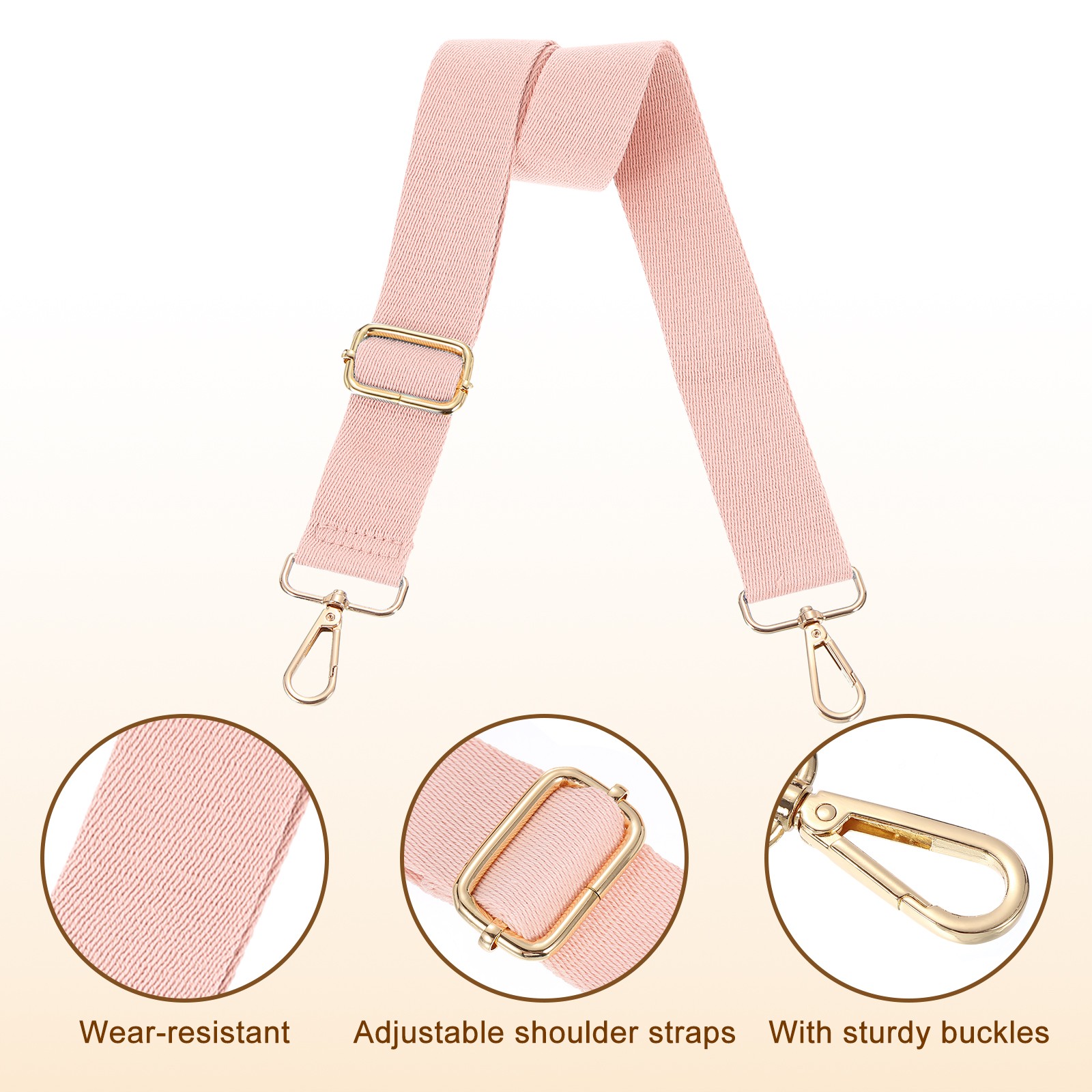 3.8cm Wide Shoulder Strap, Pink, Light Gold Pull Core Buckle
