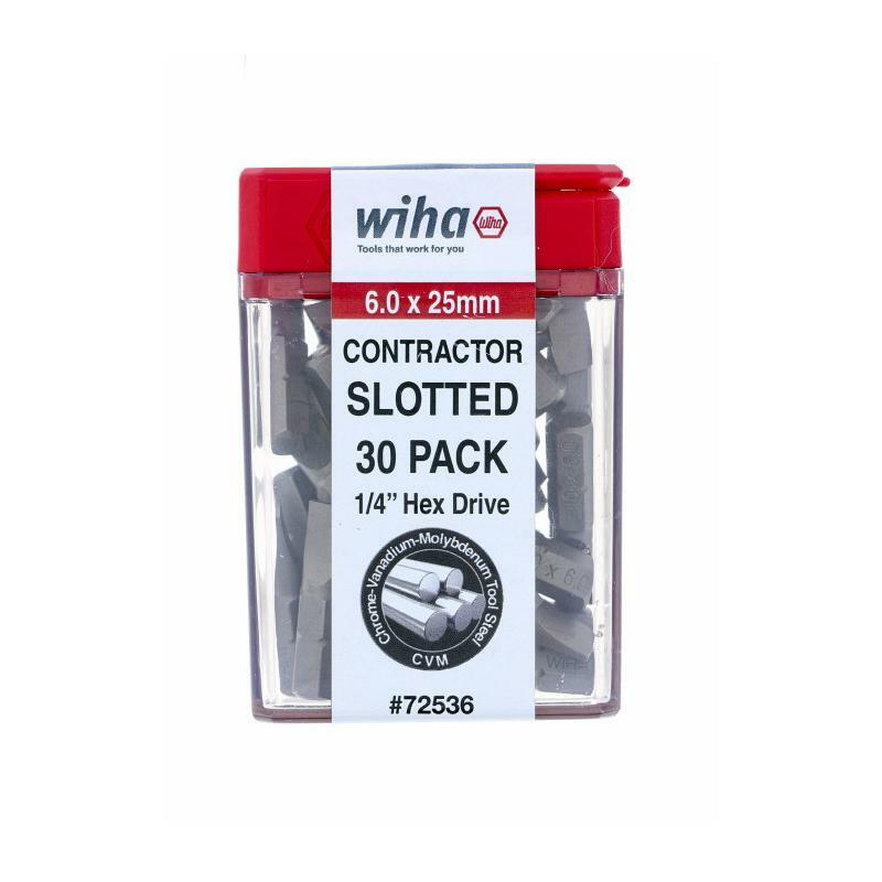 Wiha Tools 72536 Slotted Contractor Grade Insert Bit 6.0mm x 25mm - 30 Piece