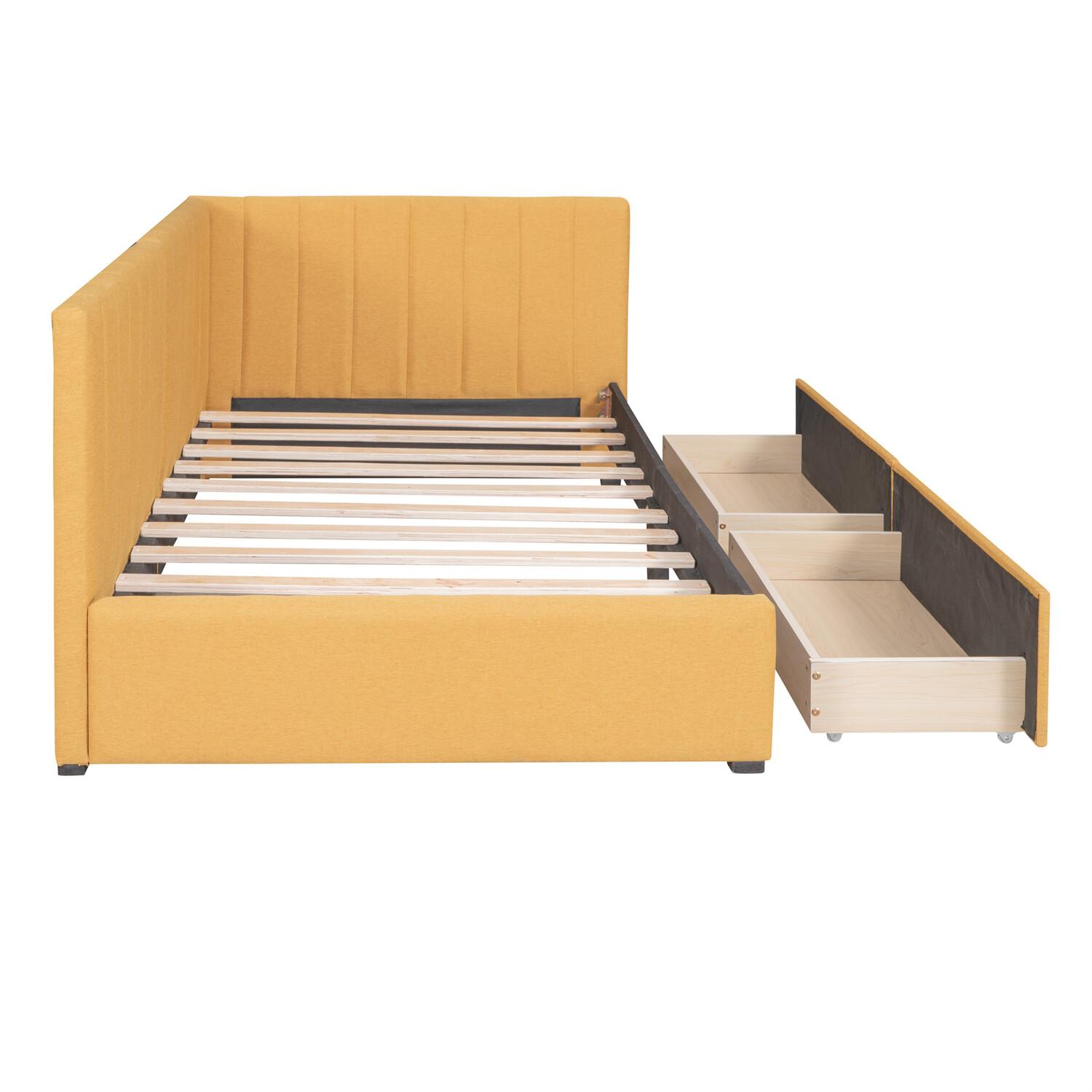 Twin Size Daybed w/ 2 Drawers Upholstered Bed Frame Sofa Bed with Storage Yellow