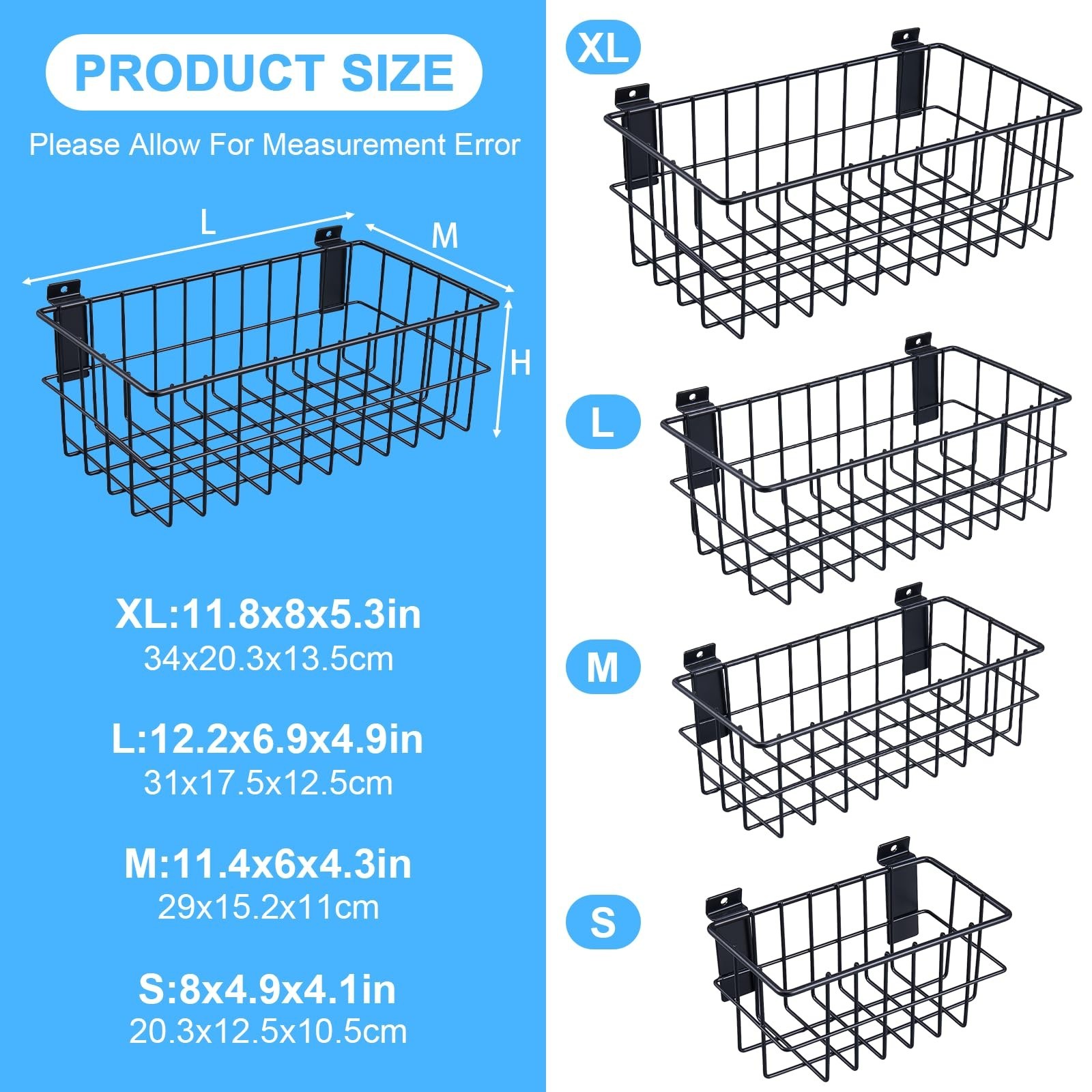 4Pcs Large Slatwall Baskets Set Ventilated Metal Pegboard Baskets Slatwall Ba...