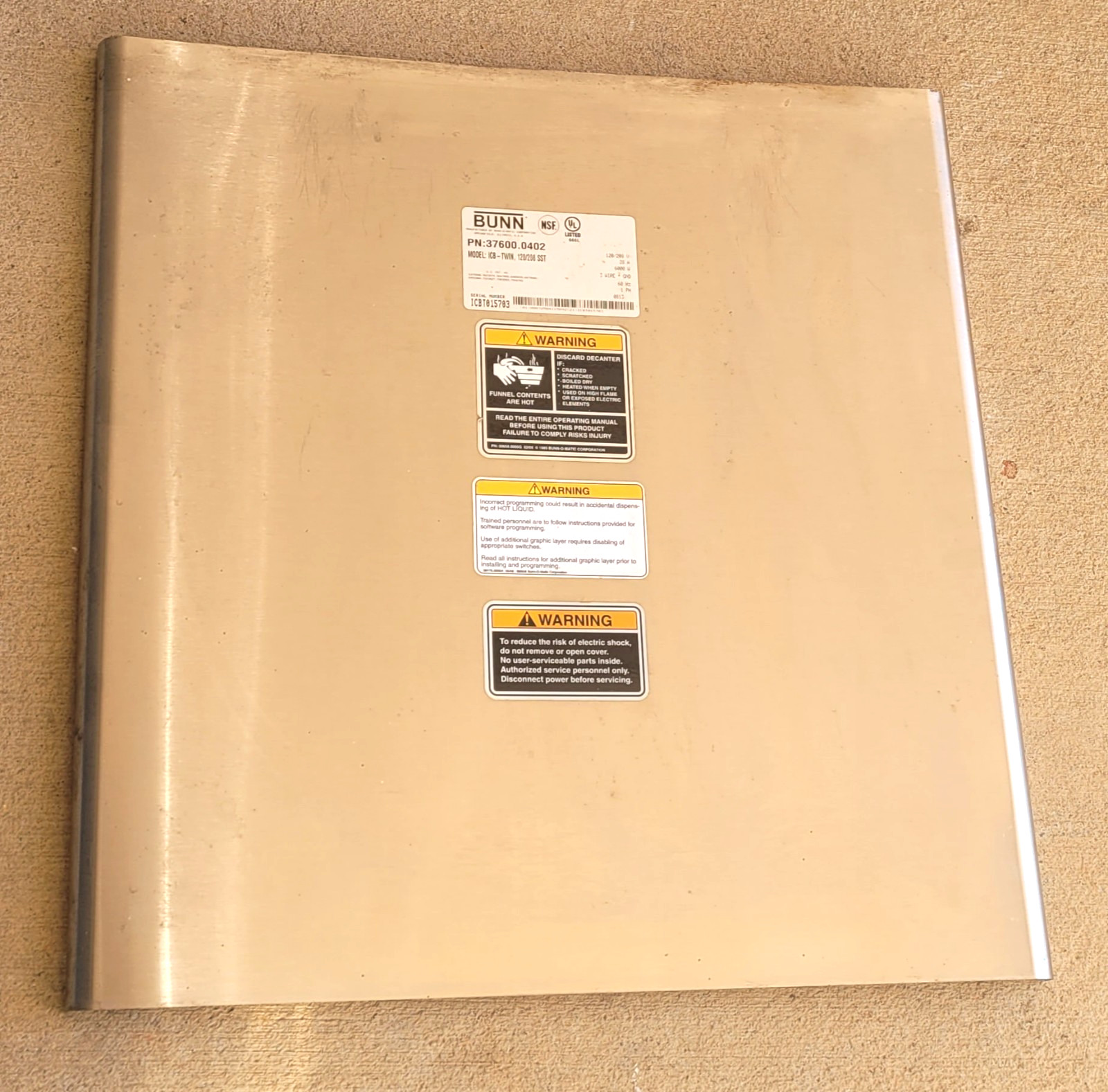 Bunn ICB Twin stainless front panel - part