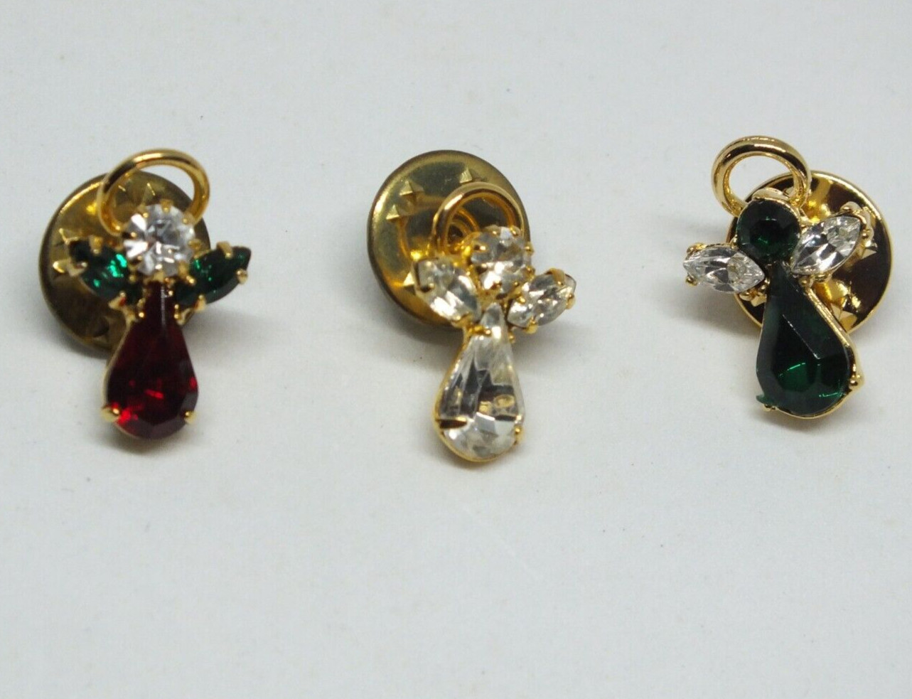 Beautiful Brooch Pin Angel Set 3 Gold Tone Different Colored Rhinestones 3/4x1/2