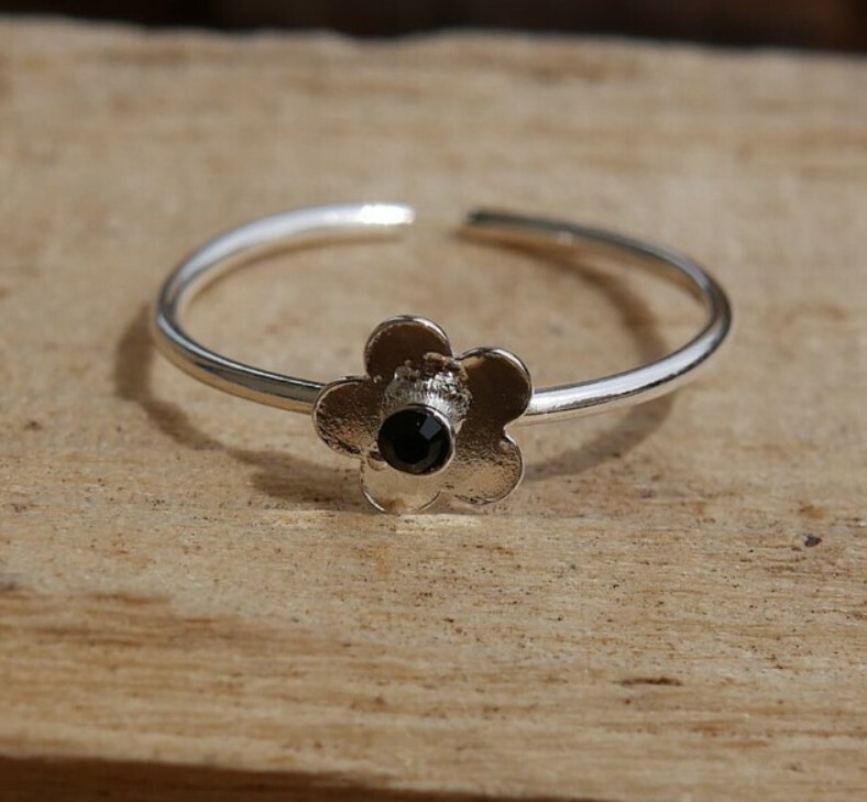 New Year GIFT Women's 0.50Ct Black Cubic Zirconia Flower Toe Ring 925 Silver