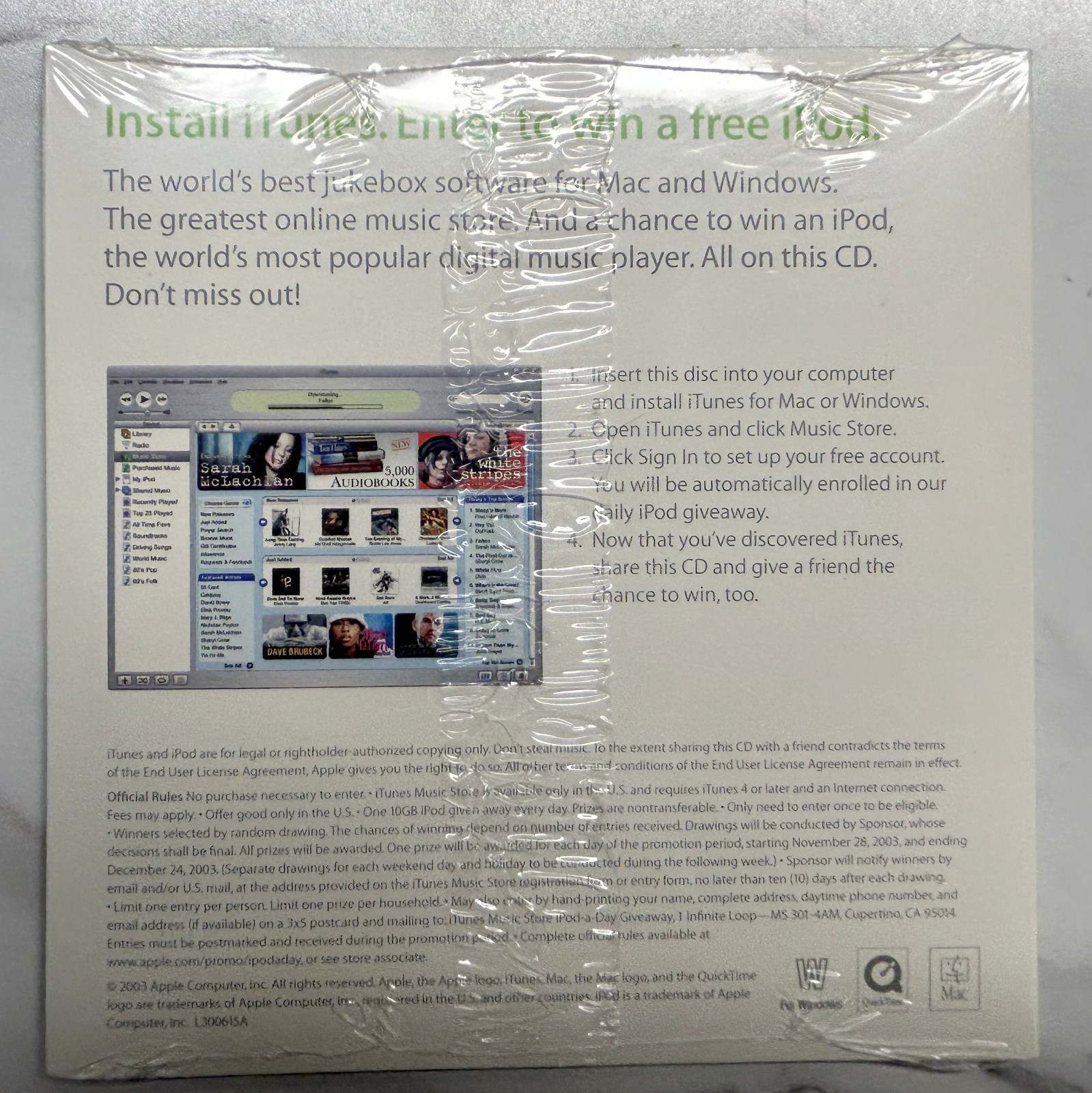 Original iTunes for Mac and Windows CD 2003 New