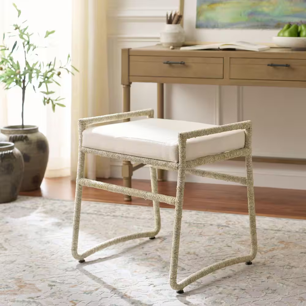 Iveliz Natural Cotton Rectangle Accent Small Ottoman