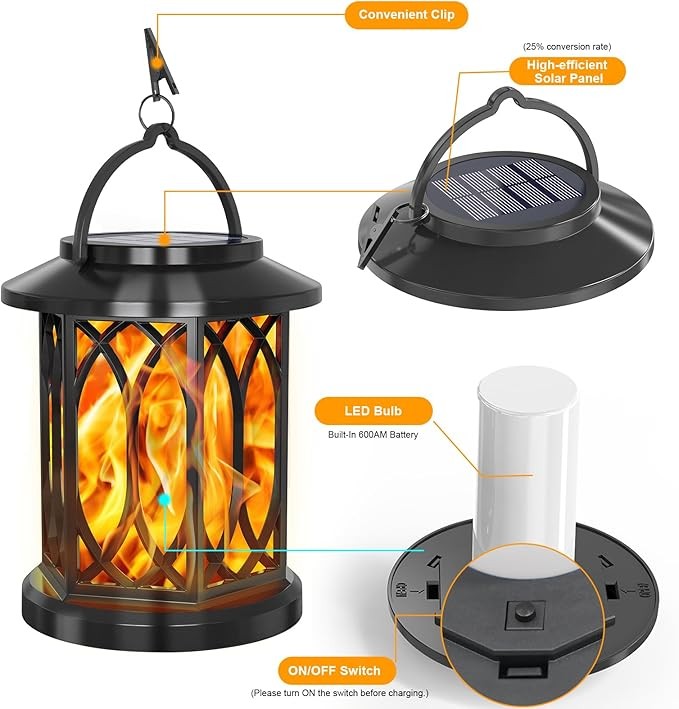 2x Solar LED Flicker Flame Lanterns Lantern , Outdoor Garden & Pathway Lights