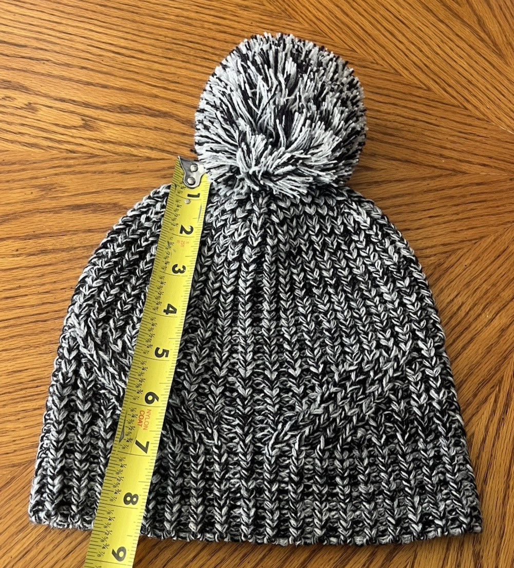 Rebecca Minkoff Winter Hat Knit Beanie Black White Pom Pom Ski Snowboard Womens