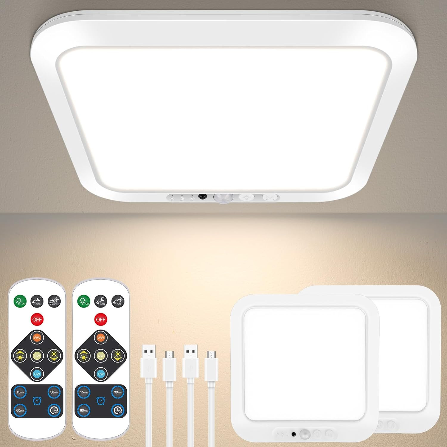 Rechargeable Motion Sensor Closet Light with Remote - 2 Pack