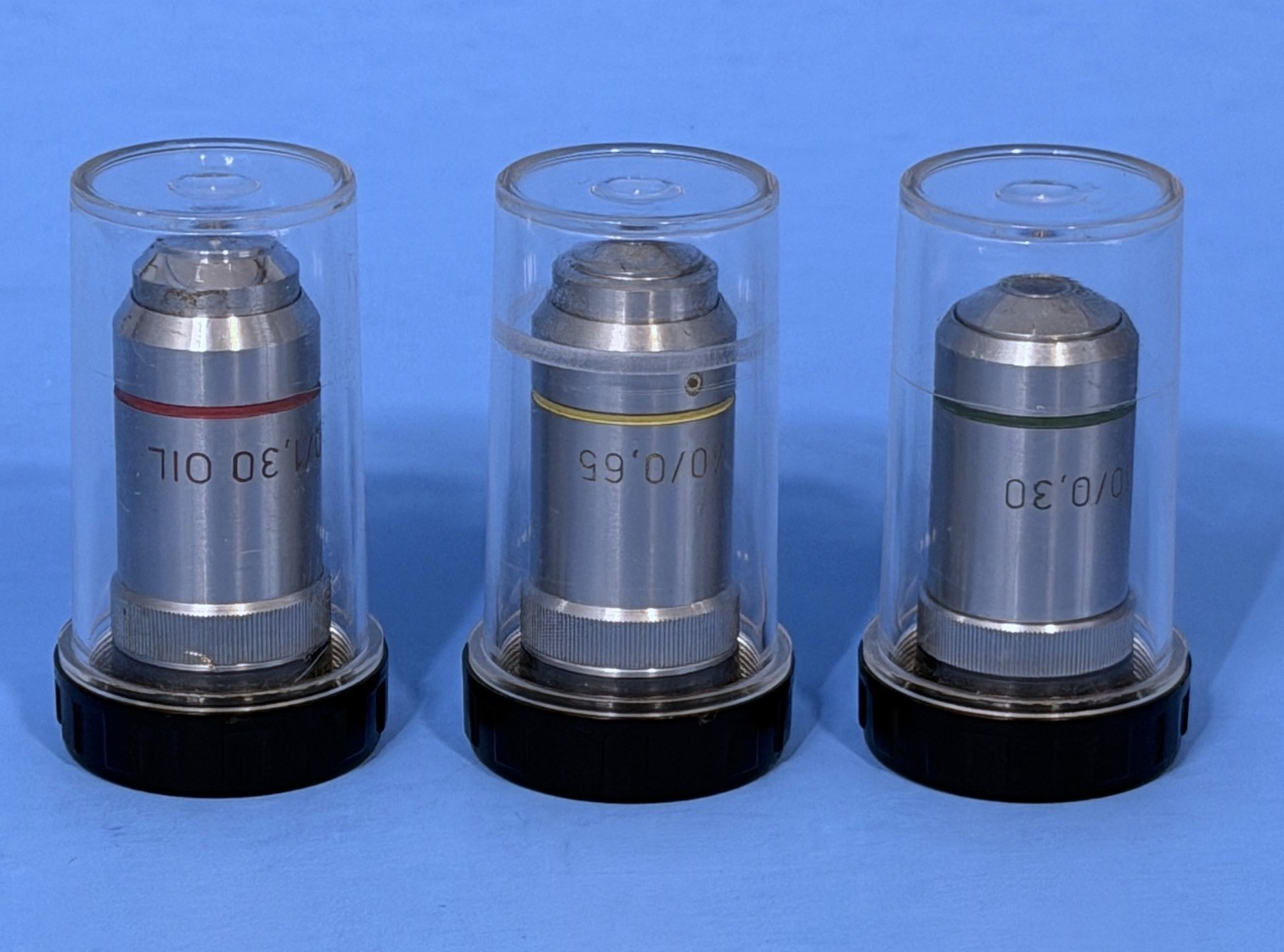 Microscope Objective Lens Set - 10/ 0, 30 - 40/ 0, 65 - 100/ 0, 30 OIL - GERMANY