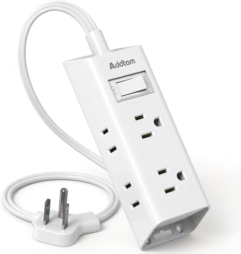 Flat Plug Power Strip with 6 Outlet Extender, 3 FT Extension Cord Flat Wall Plug