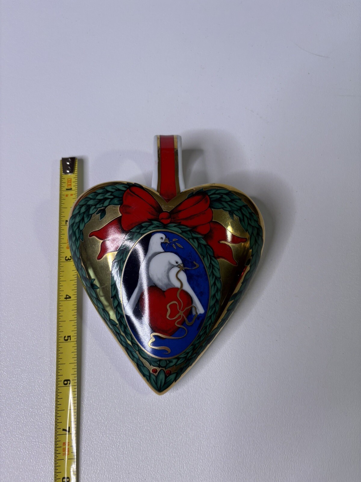 Ceramic Heart Planter With Wall Hanger White Doves Valentines 6" x 5"