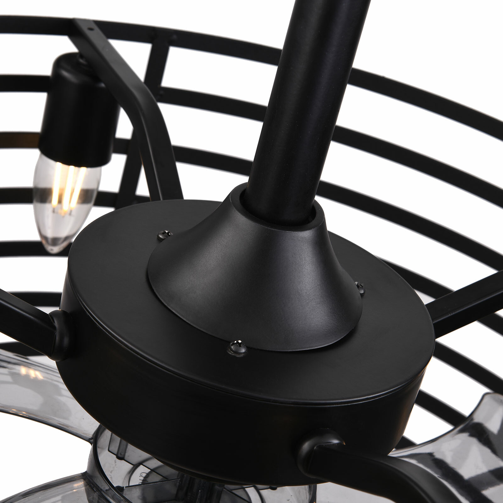 20" Rustic Caged Bladeless Ceiling Fan with Light Remote Control Flush Mount Fan