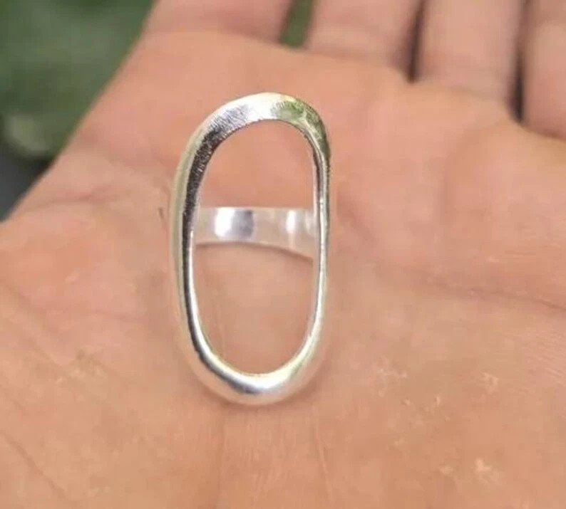Solid 925 Sterling Silver Long Oval Band Ring Splint Handmade Ring All Size