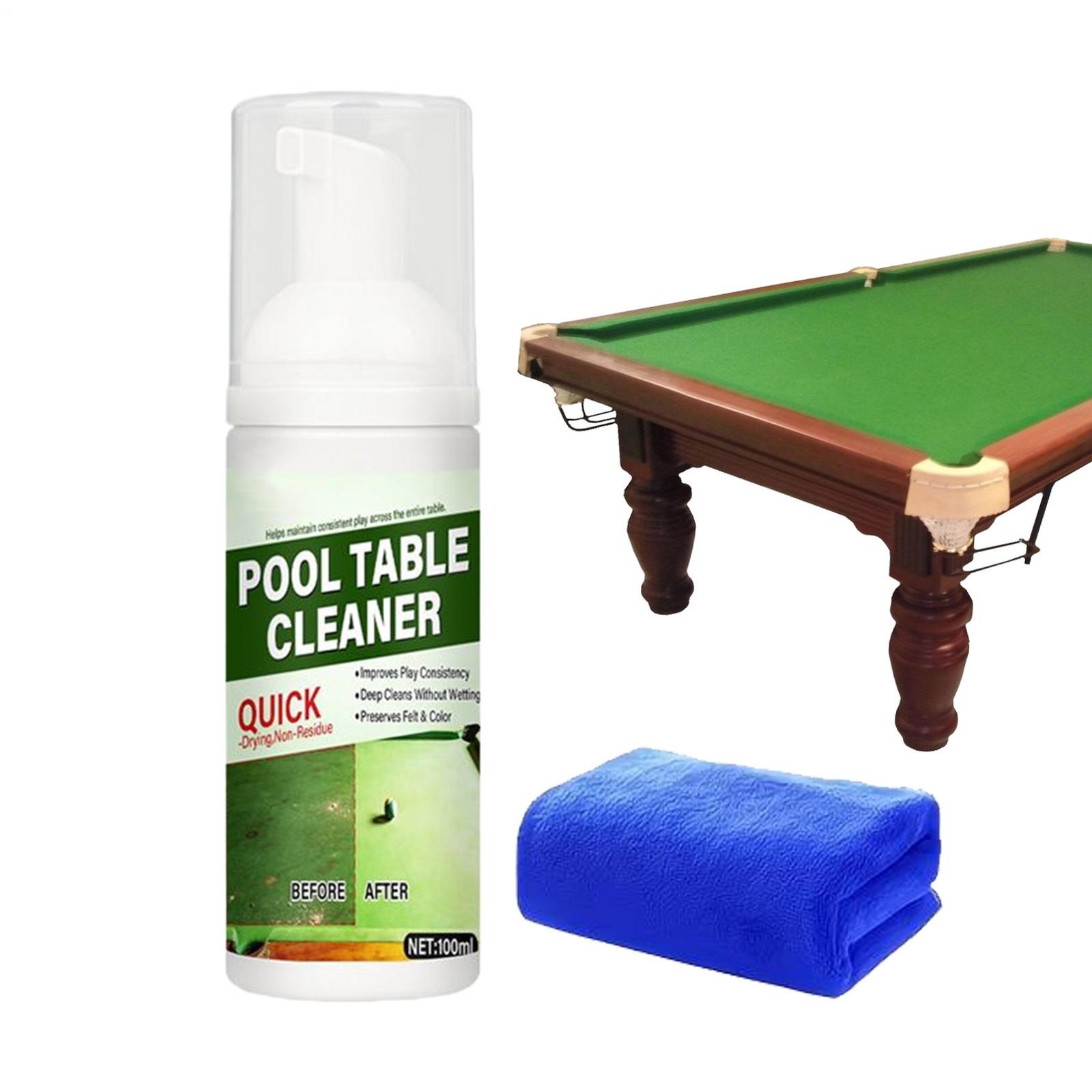 Quick Clean Pool Table Felt Cleaner - Cleaner Spray 100ml & Towel