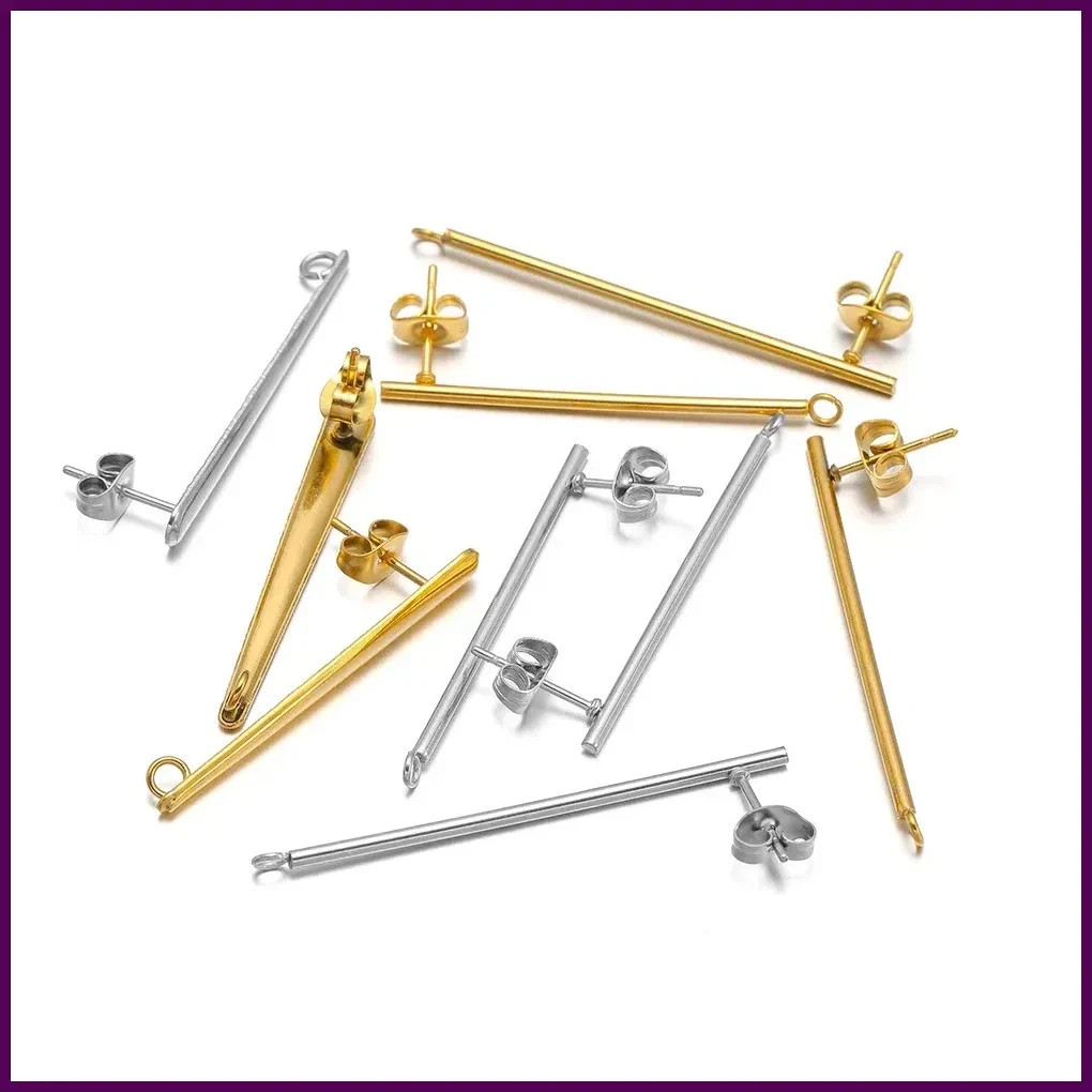 10PCS 18K Gold Stainless Steel Earring Stud Posts DIY Jewelry Making Findings