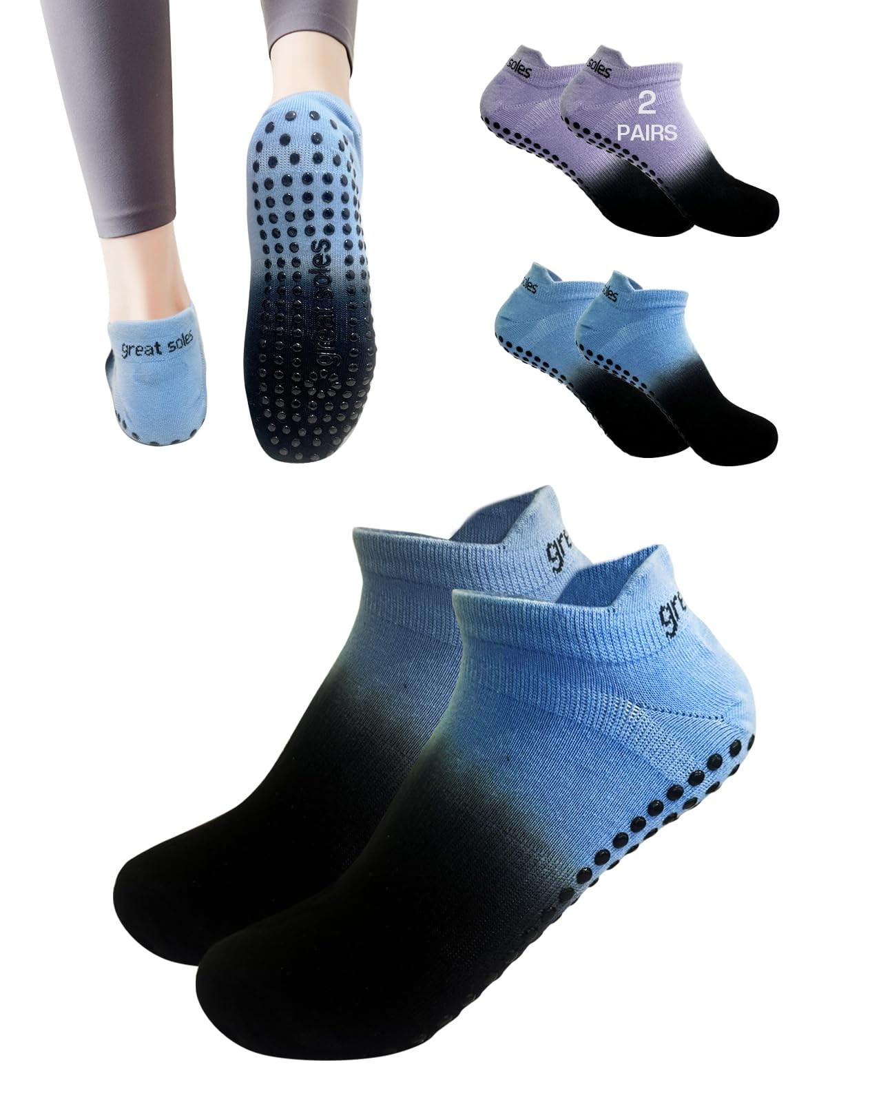KE Spox Yoga Socks with Grips for Women Non Slip Pilates Long Sock 10, Purple