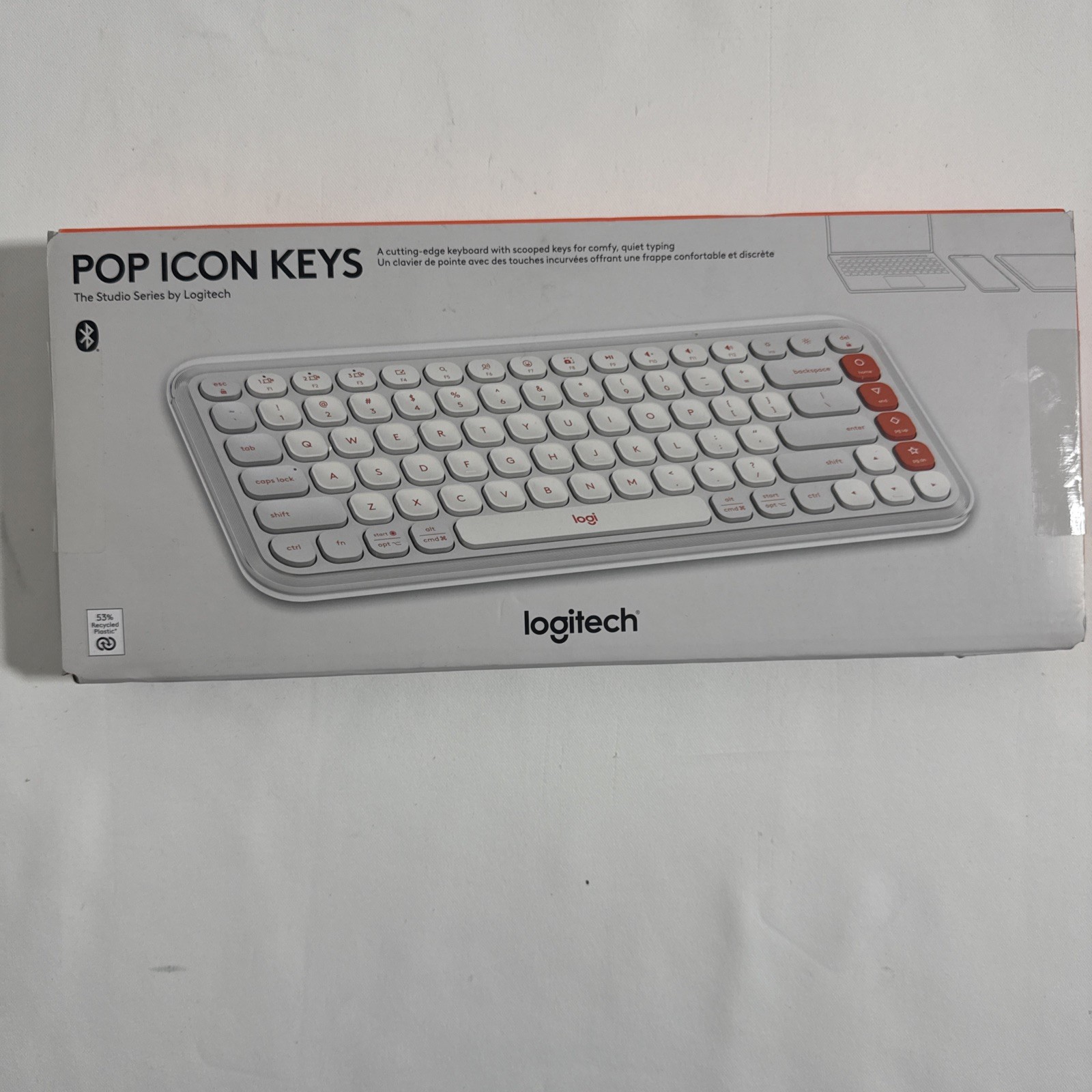 Logitech Pop Icon Keys Compact Wireless Keyboard, White/Orange
