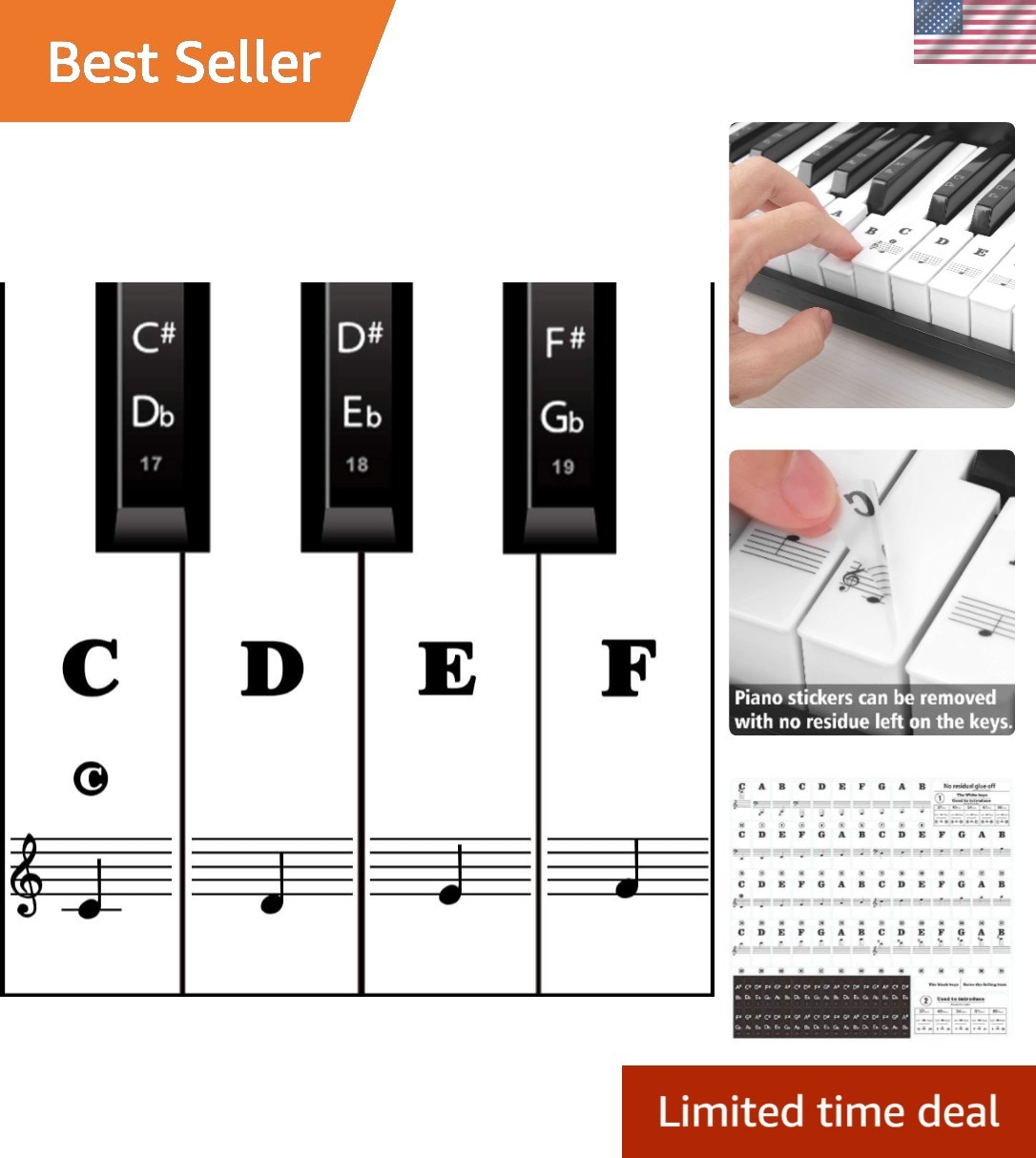 High-Quality Piano Note Stickers for 88 Keys - Perfect Learning Aid for All Ages