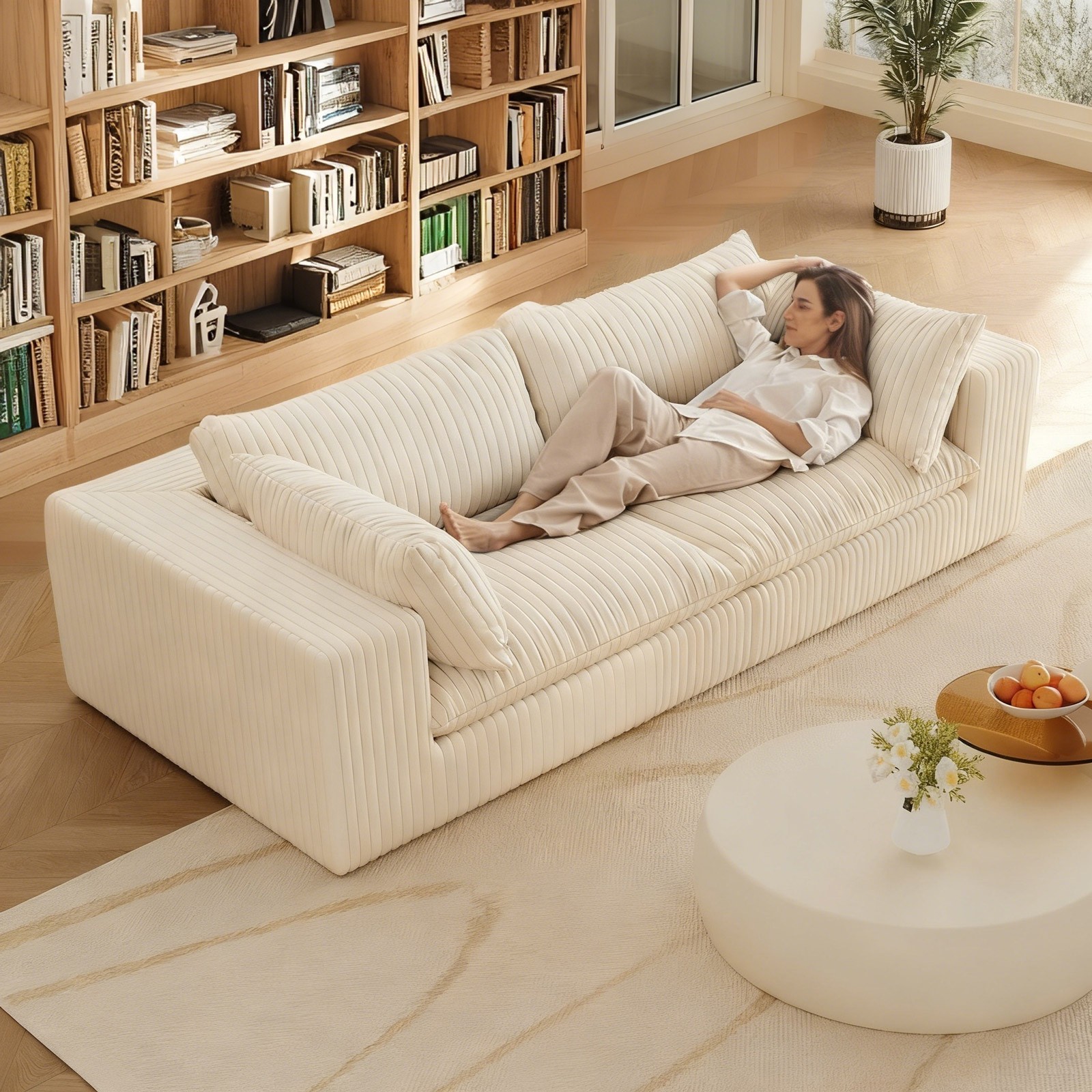 Y137 Boneless Couch Convertible Sectional Corduroy Cloud Sofa for Living Room