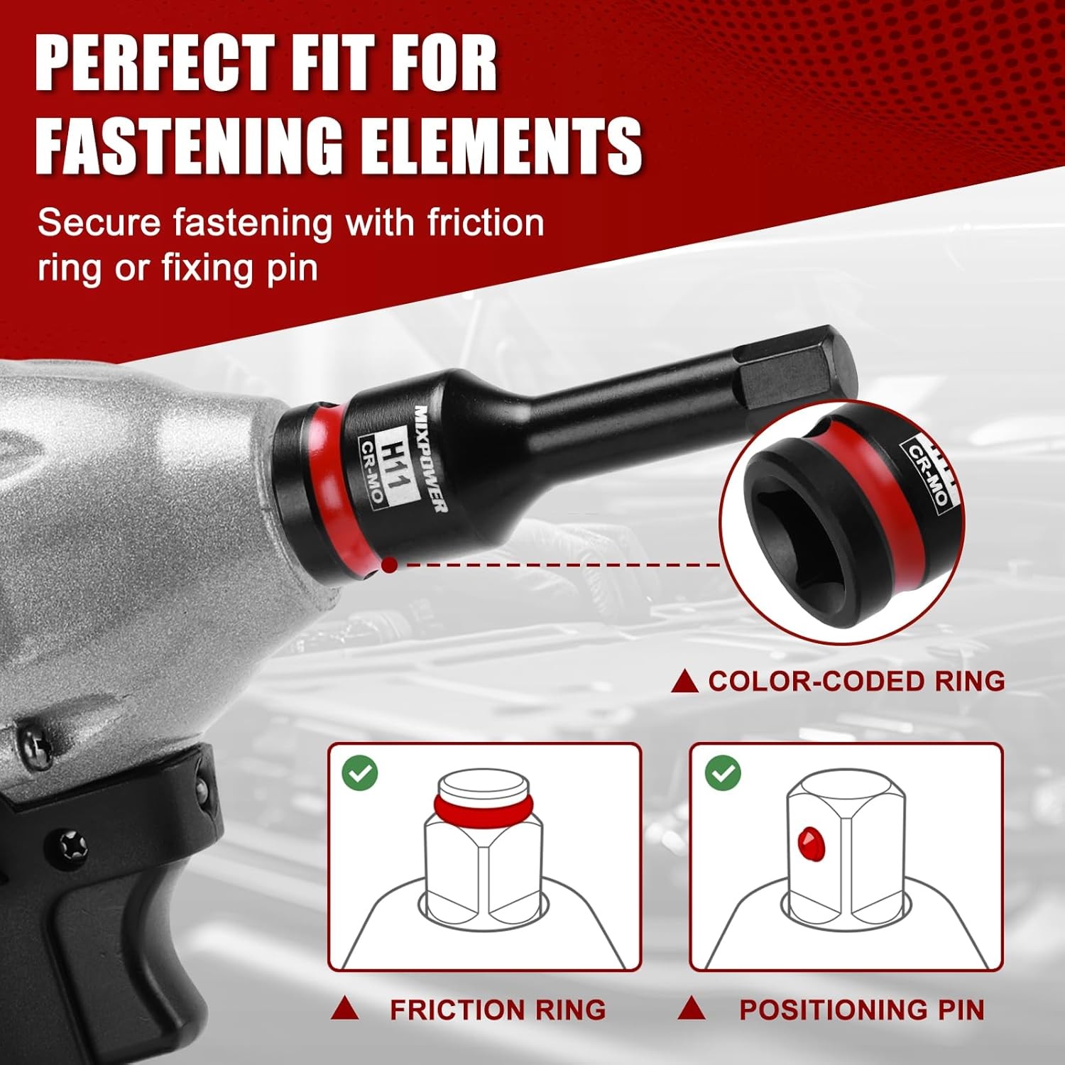 MIXPOWER 1/2" Drive 11mm Hex Impact Bit Socket, Allen 1/2Dr.11mm