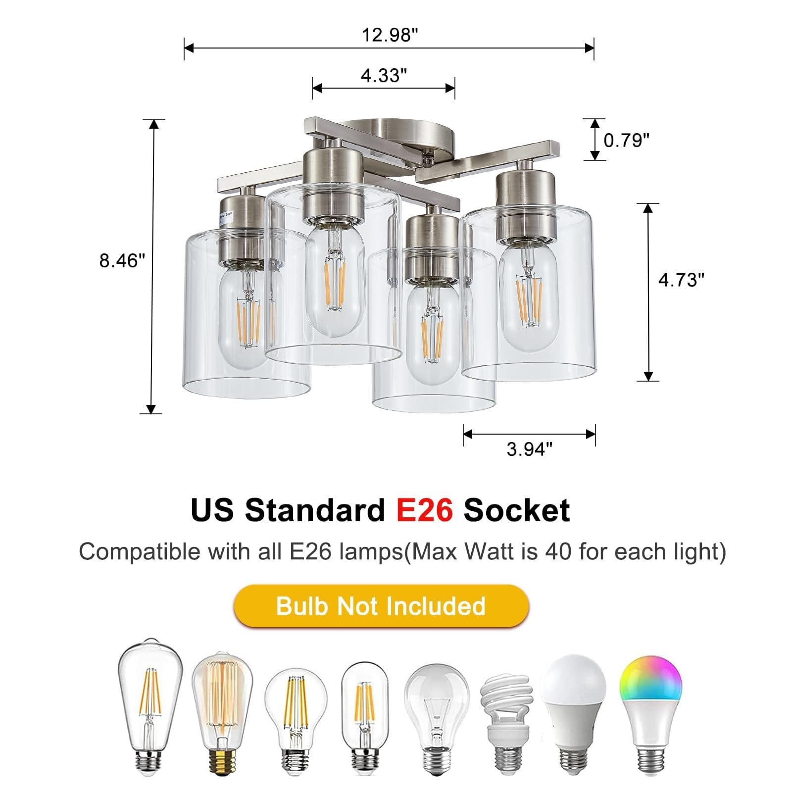 Semi Flush Mount Ceiling Light Kitchen Lighting Fixtures Ceiling Brushed Nick...