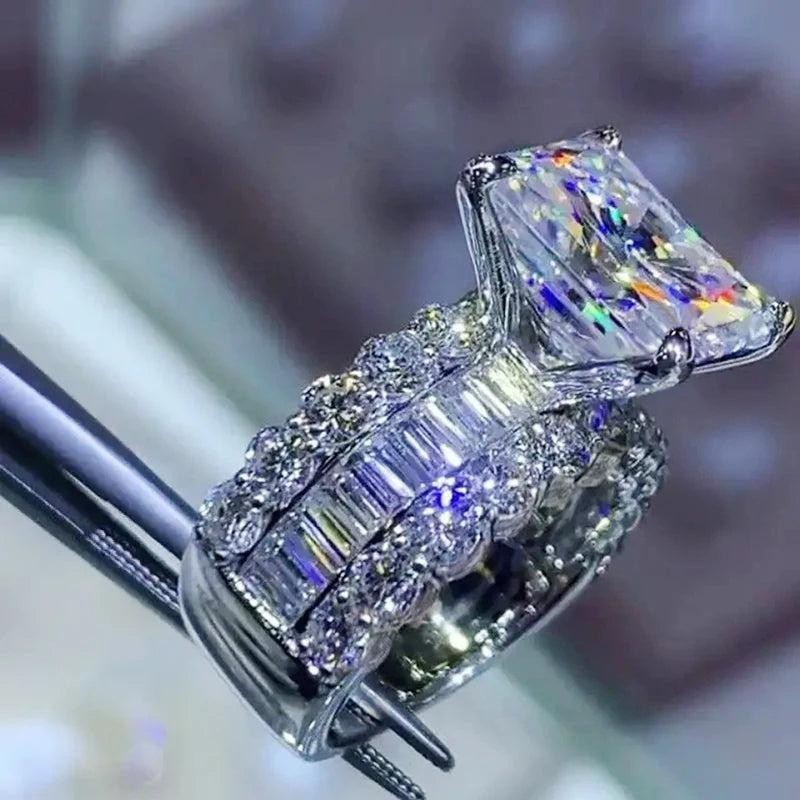 Gorgeous Princess Square Cubic Zirconia Ring Women Luxury Wedding Band Fashion