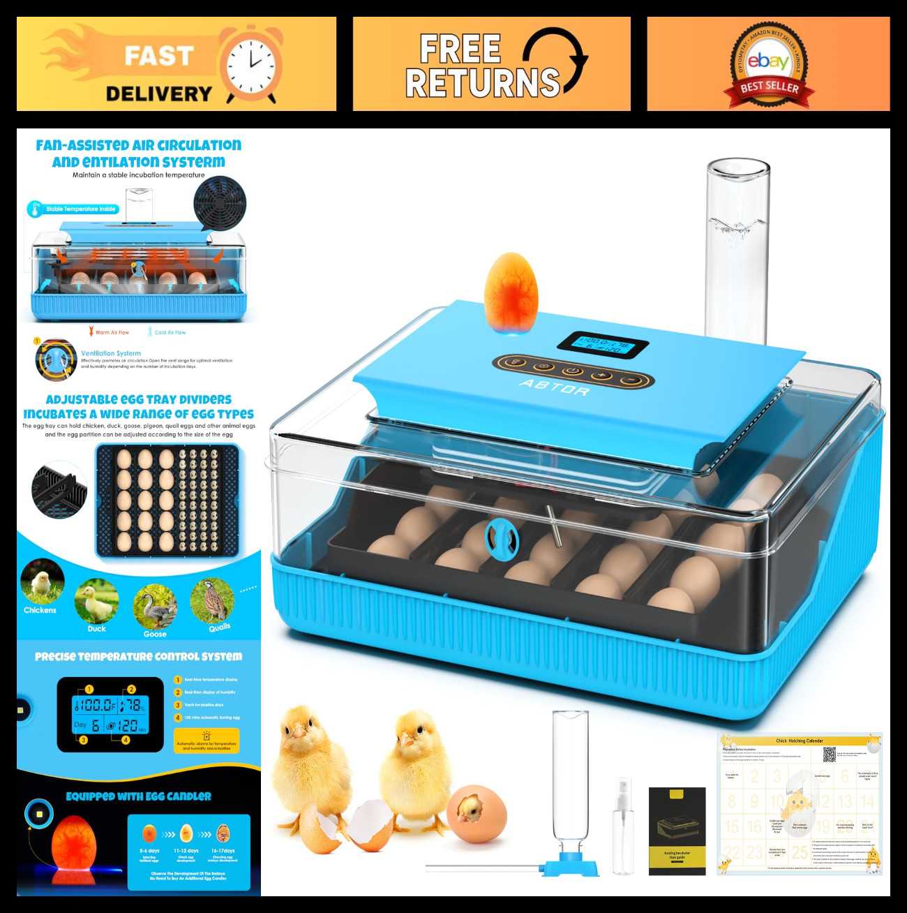 25 Egg Digital Incubator Machine with Automatic Turning, Temp & Humidity Control