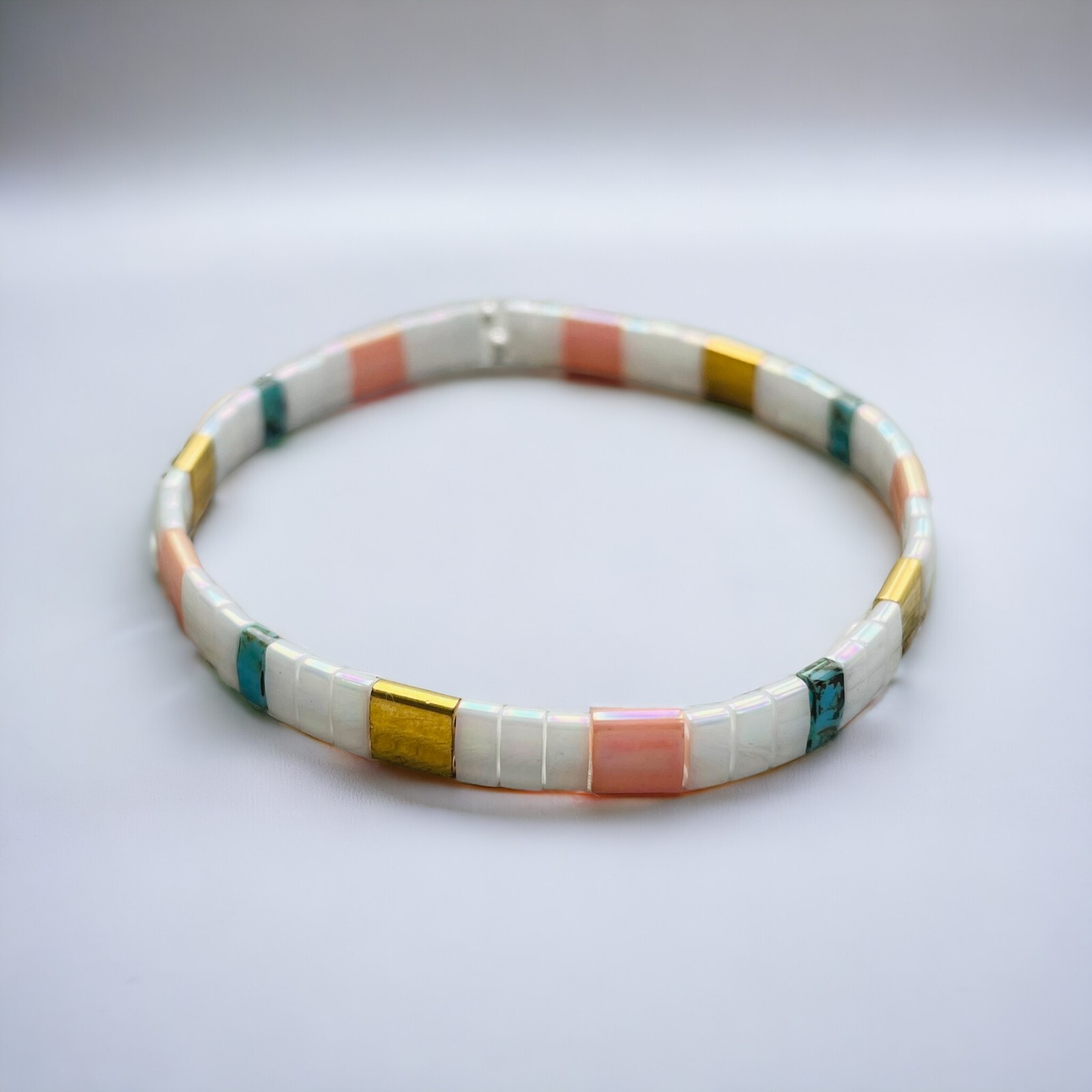 Handmade Stretch Glass Tila Bead Lucia Bracelet