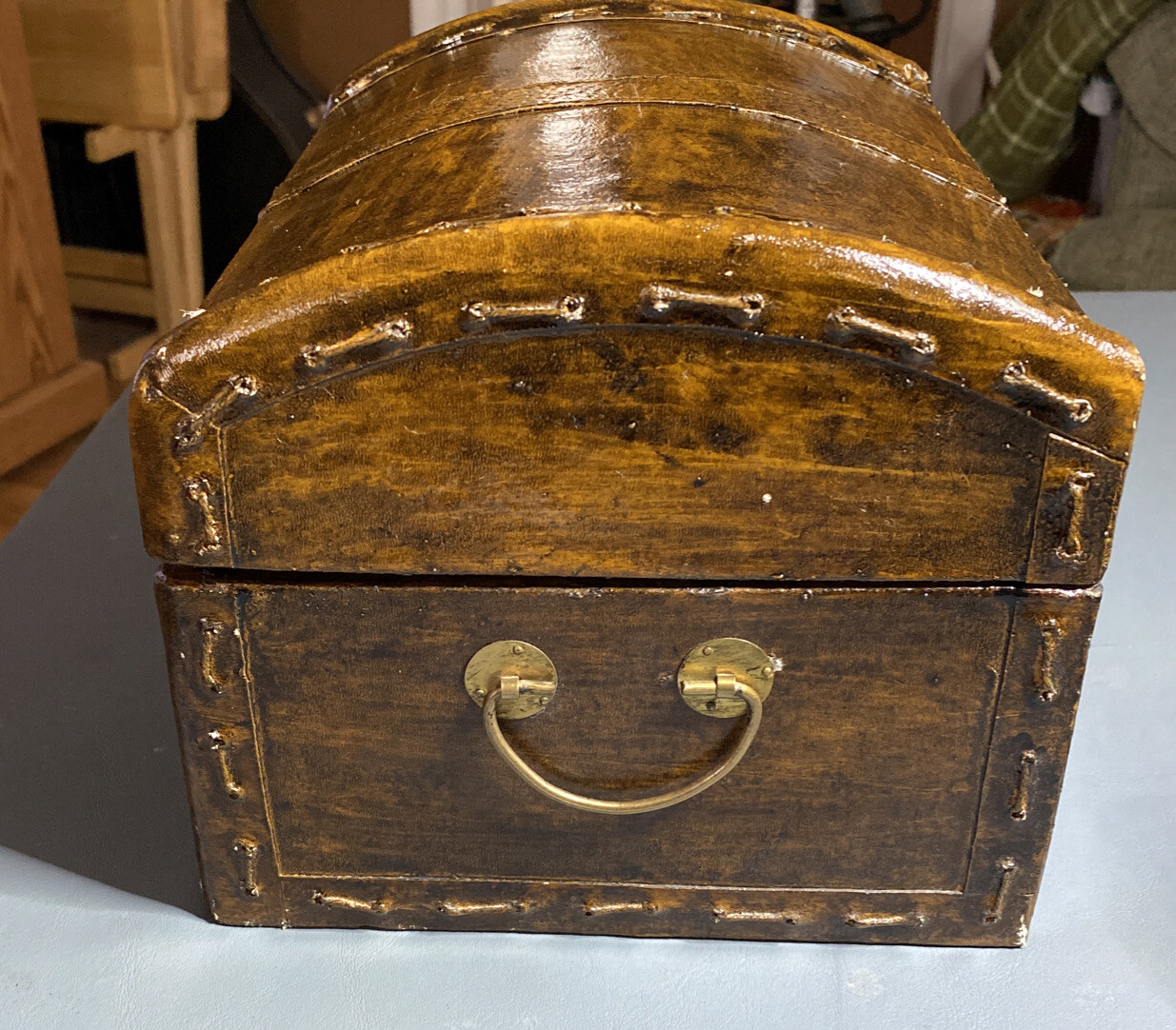 Decorative Brown Wooden Trunk with Front Buckle Snap Closure