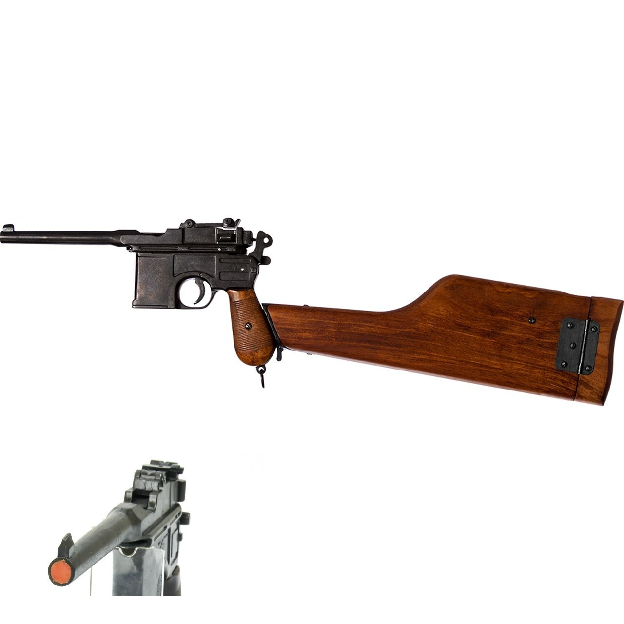 Denix 1896 Mauser C96 Non-Firing Pistol Prop Gun with Extended Shoulder Stock