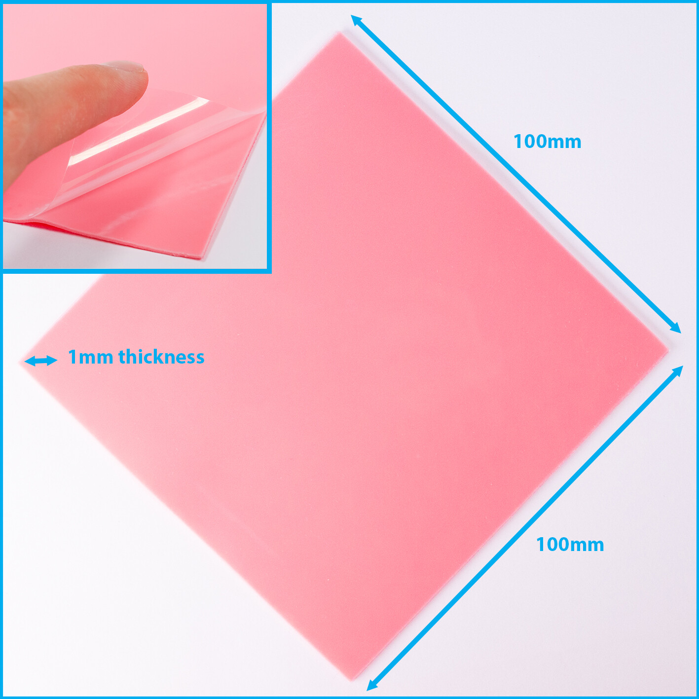 Pink 100mm x 100x 1mm Silicone Thermal Pad Sheet PC CPU Chip Heat Sink HeatSink