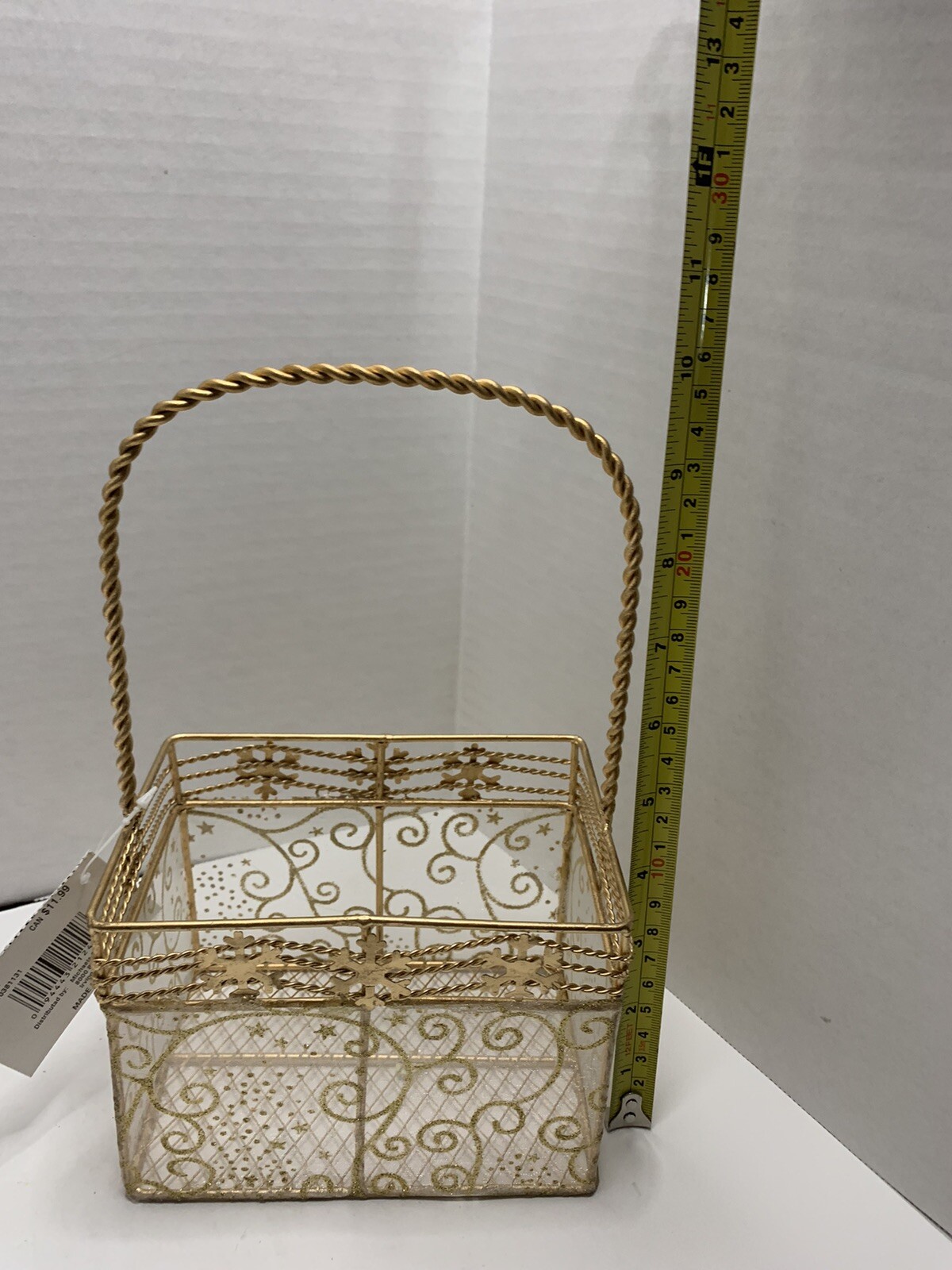 Metal Wire Basket Gold Tone Christmas Wedding Holiday 10” x 6”