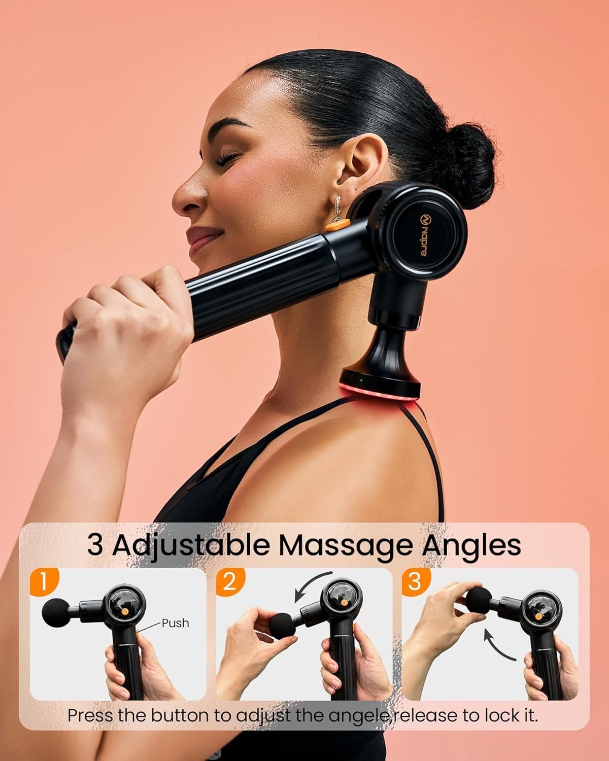 NAPRE Massage Gun with Extension Handle and 3 Adjustable Angles