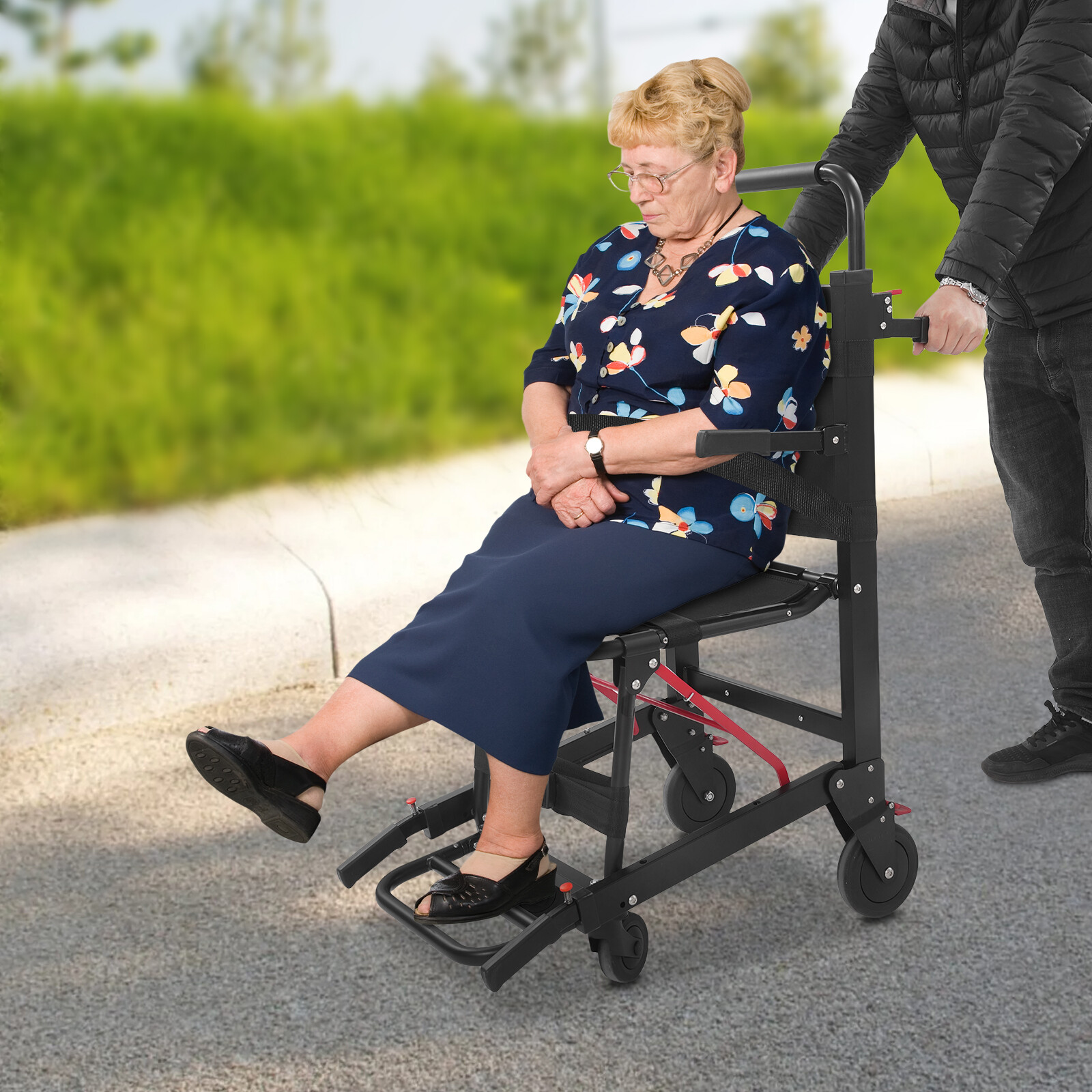 Folding 4-Wheel Evacuation Chair EMS Medical Emergency Patient Transfer Chair US