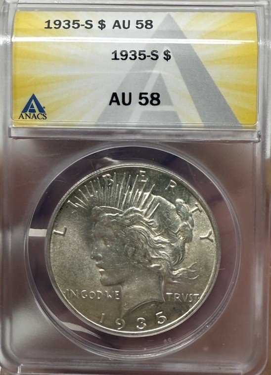1935-S Peace Silver Dollar AU58 ANACS - Much Tougher Date In AU Or Better! 1935S