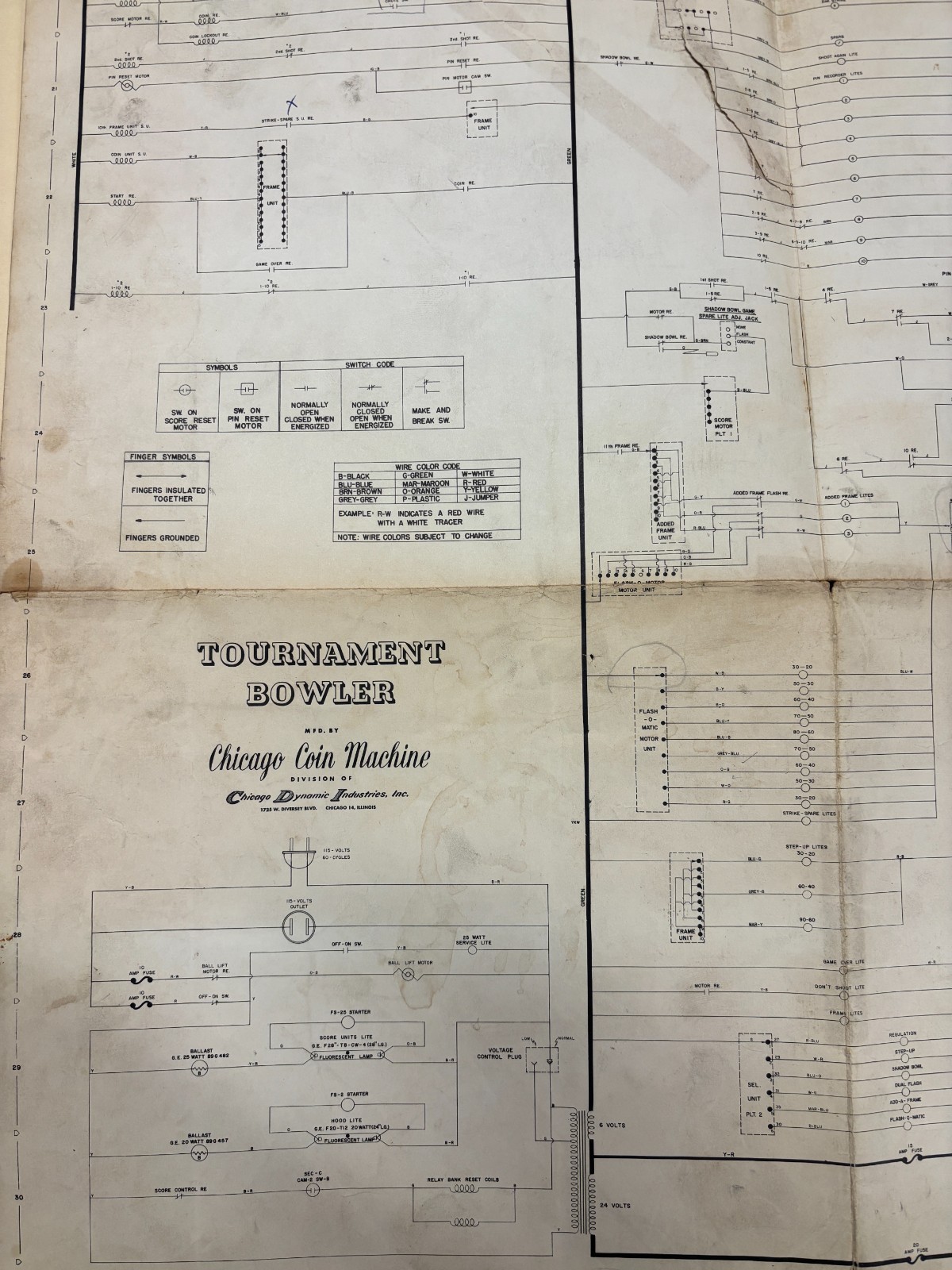 ORIGINAL-CHICAGO COIN-TOURNAMENT BOWLER-SCHEMATICS-SET UP INSTRUCTIONS