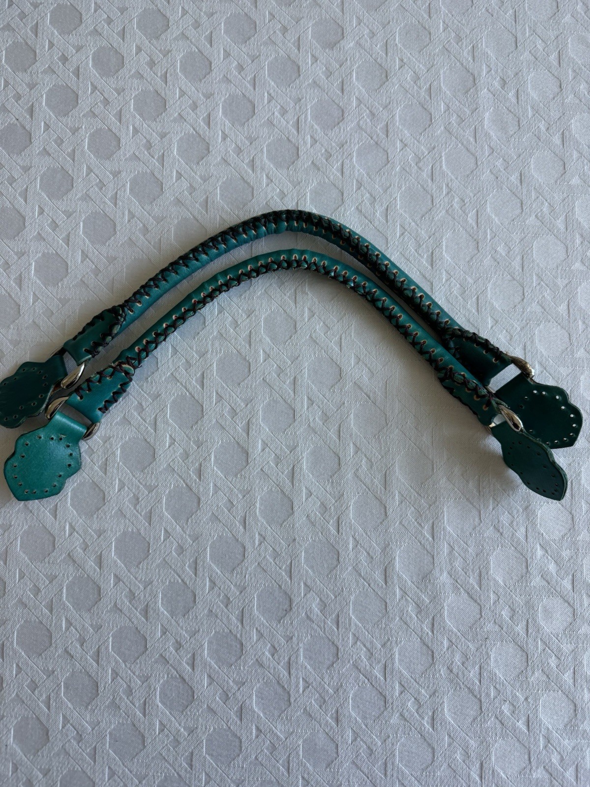 Grayson E Rolled Leather Purse Handles Small Turquoise NEW