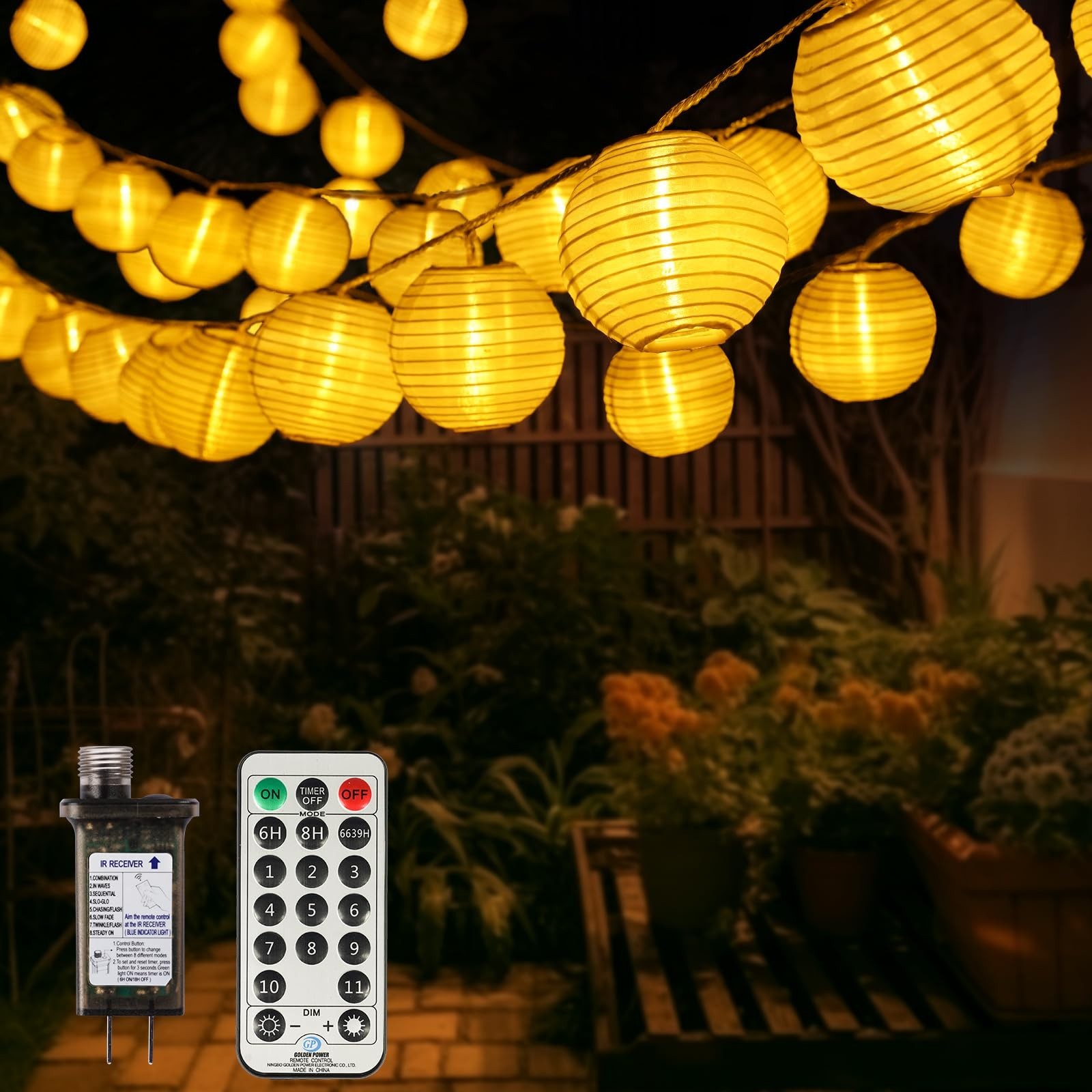 Lantern String Lights Outdoor Plug in, 40Ft Connectable Warm White & White La...
