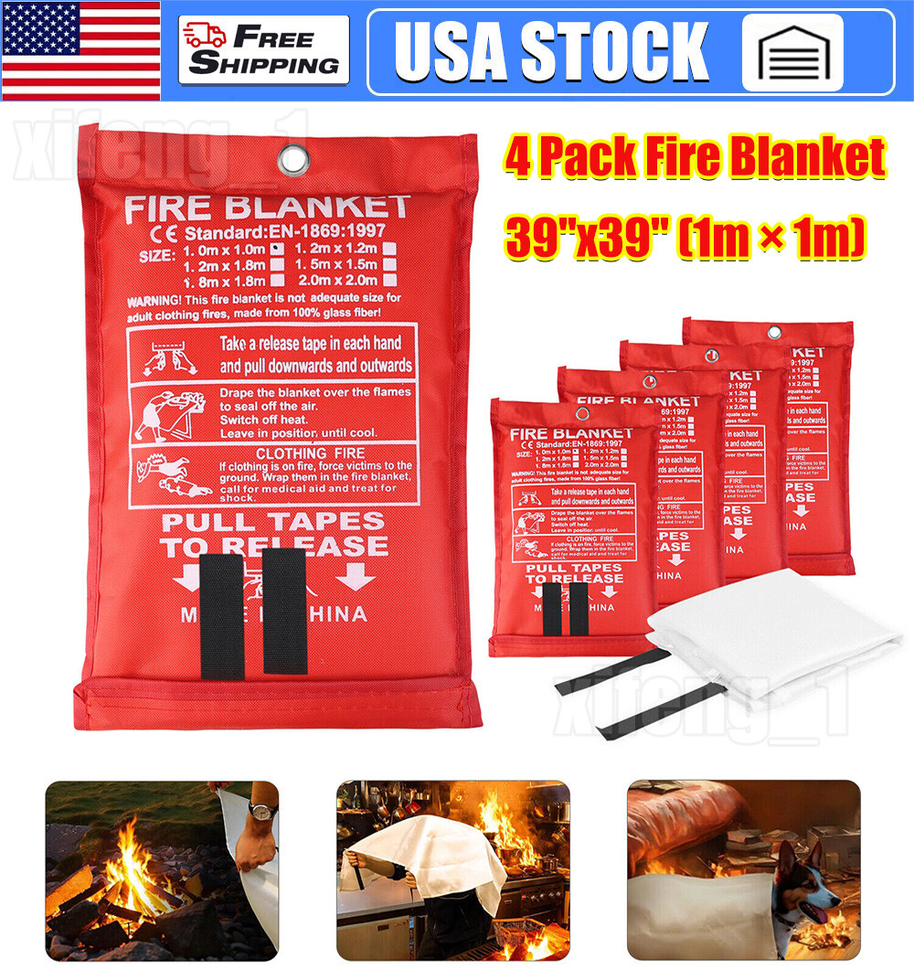 4x Large Fire Blanket Fireproof For Home Kitchen Office Caravan Emergency Safety