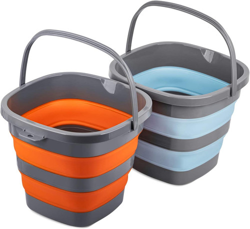 2 Pack Collapsible Plastic Bucket with 2.6 Gal / 10L, Blue & Orange