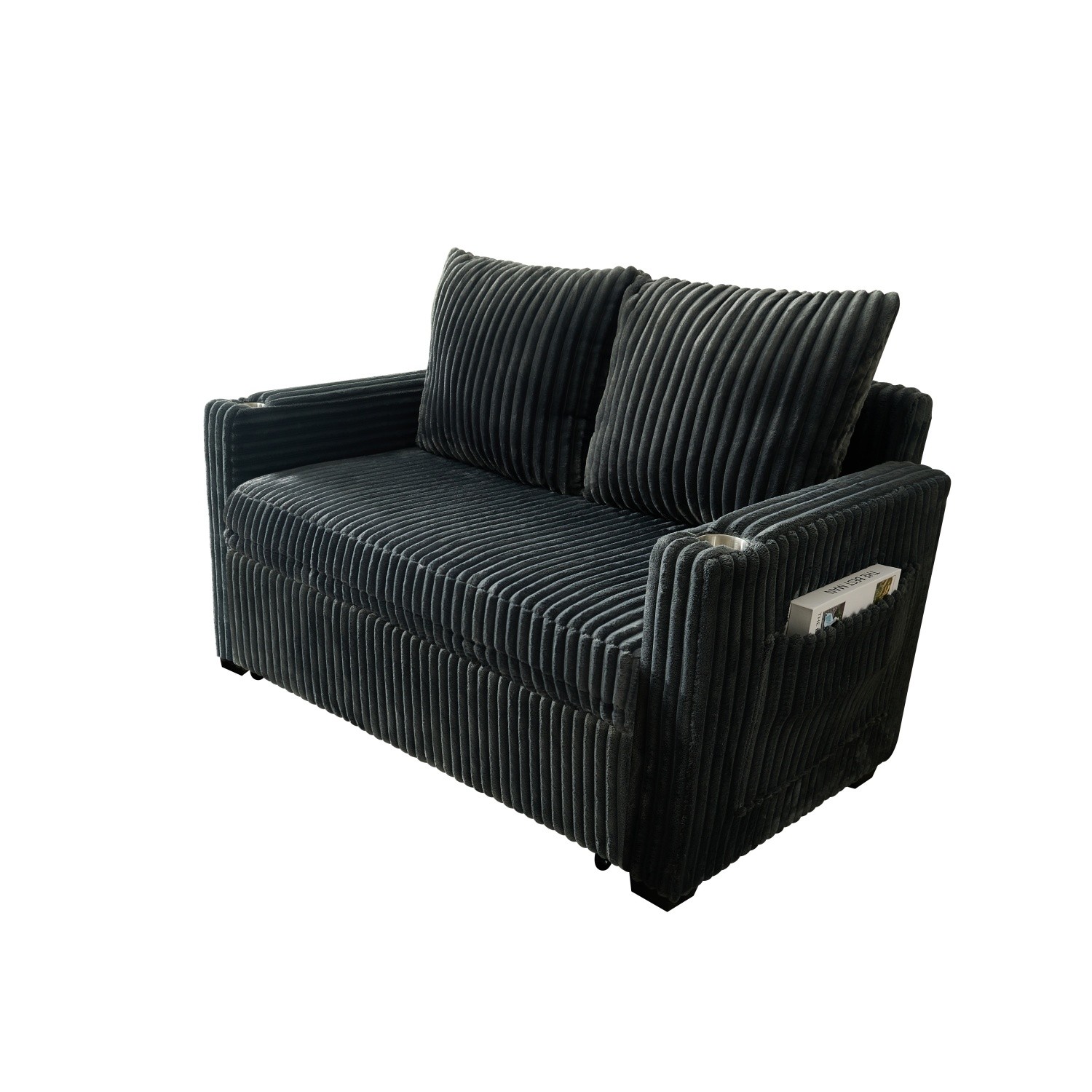Convertible Sleeper Sofa Bed Corduroy Loveseat Sofa with Pull Out Bed & USB Port