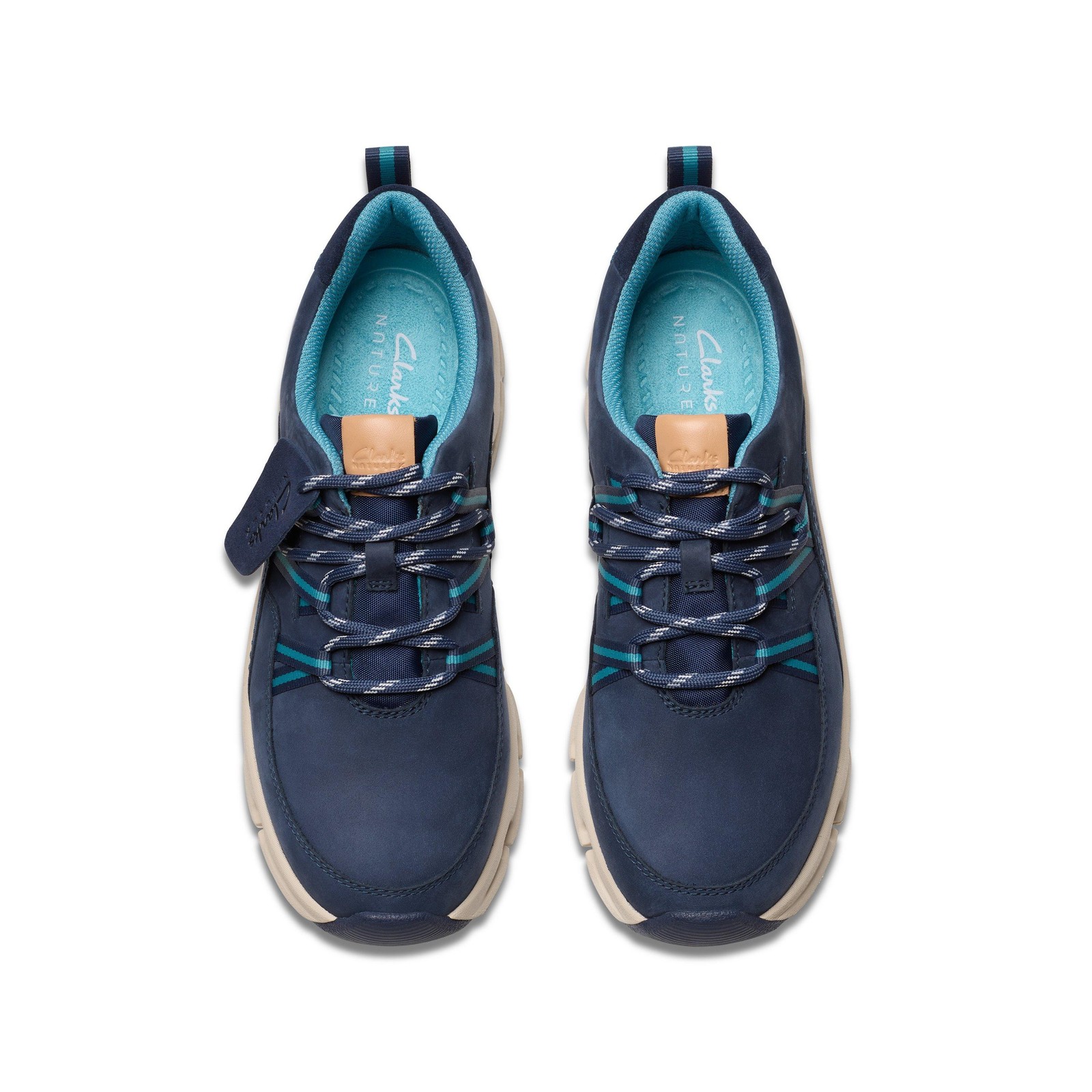 Clarks Womens NatureX Tie WP Blue Leather Active Sneakers Shoes