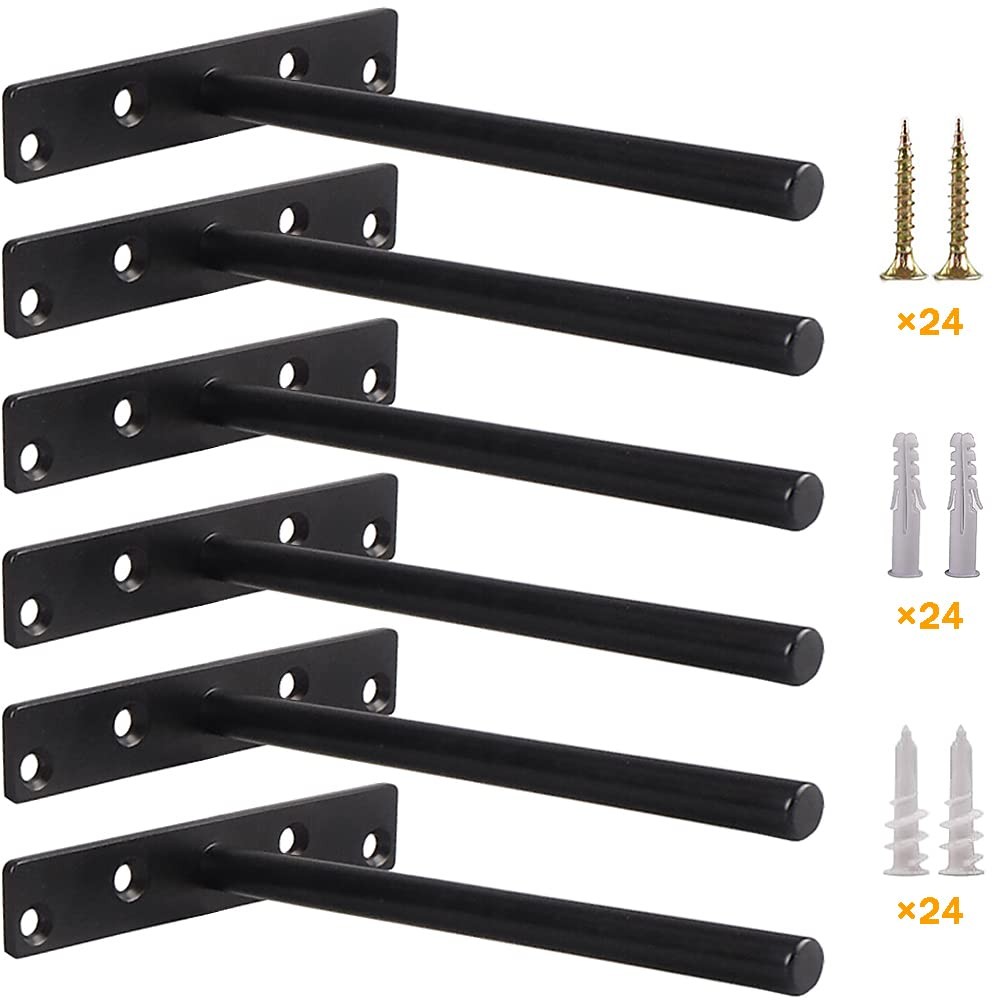 6 PCS 8 Inch Blind Floating Shelf Brackets Heavy Duty Hidden Black Steel