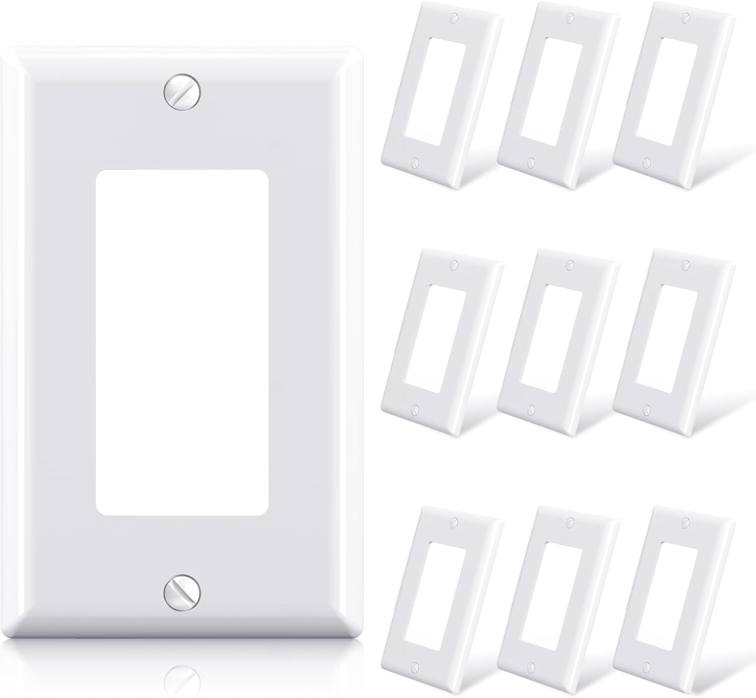 1-Gang Decorative Wall Plate, Unbreakable Polycarbonate, Glossy White, 10 Pack